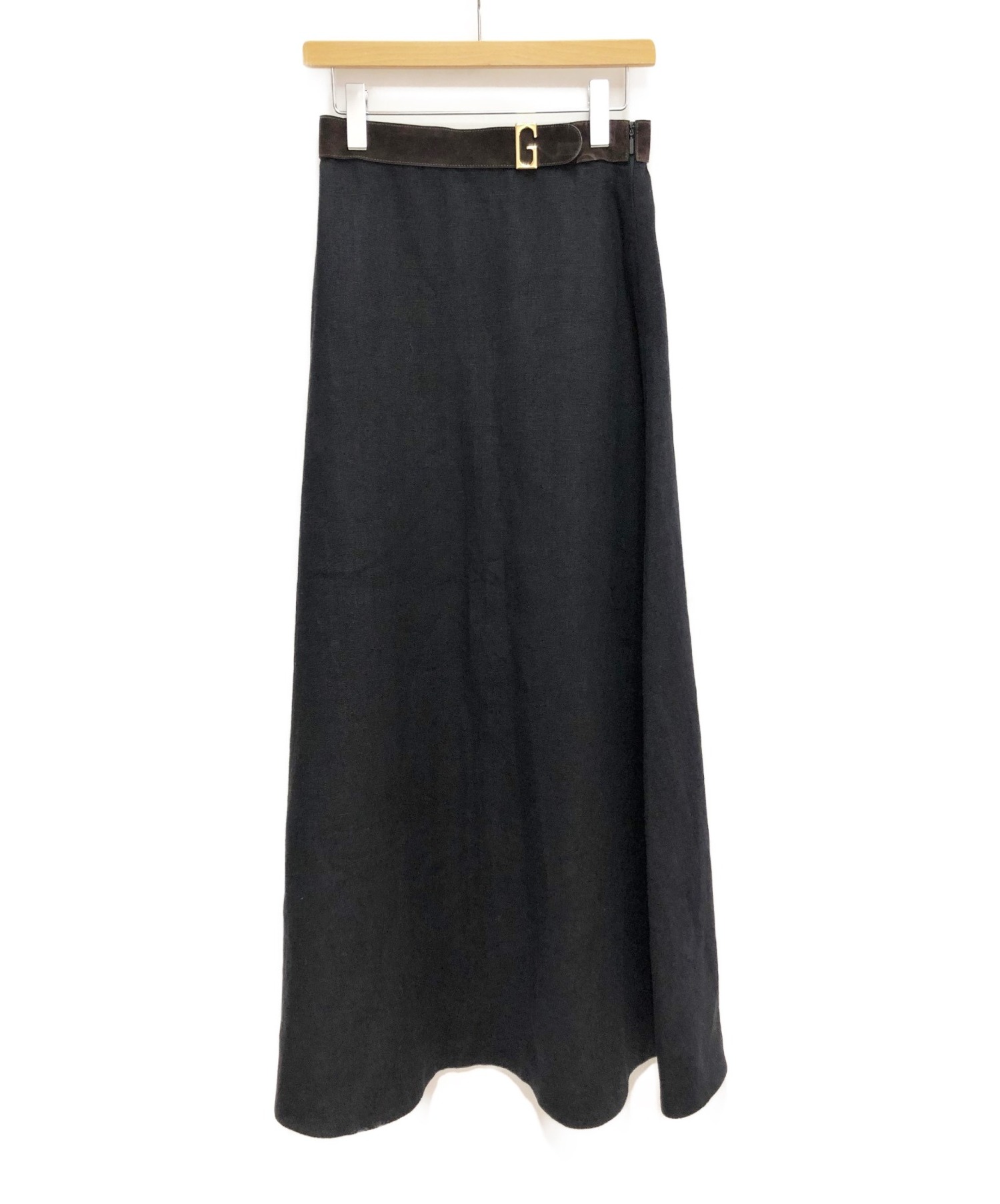 GUCCI (グッチ) ベルトデザインロングスカート ブラック サイズ:M