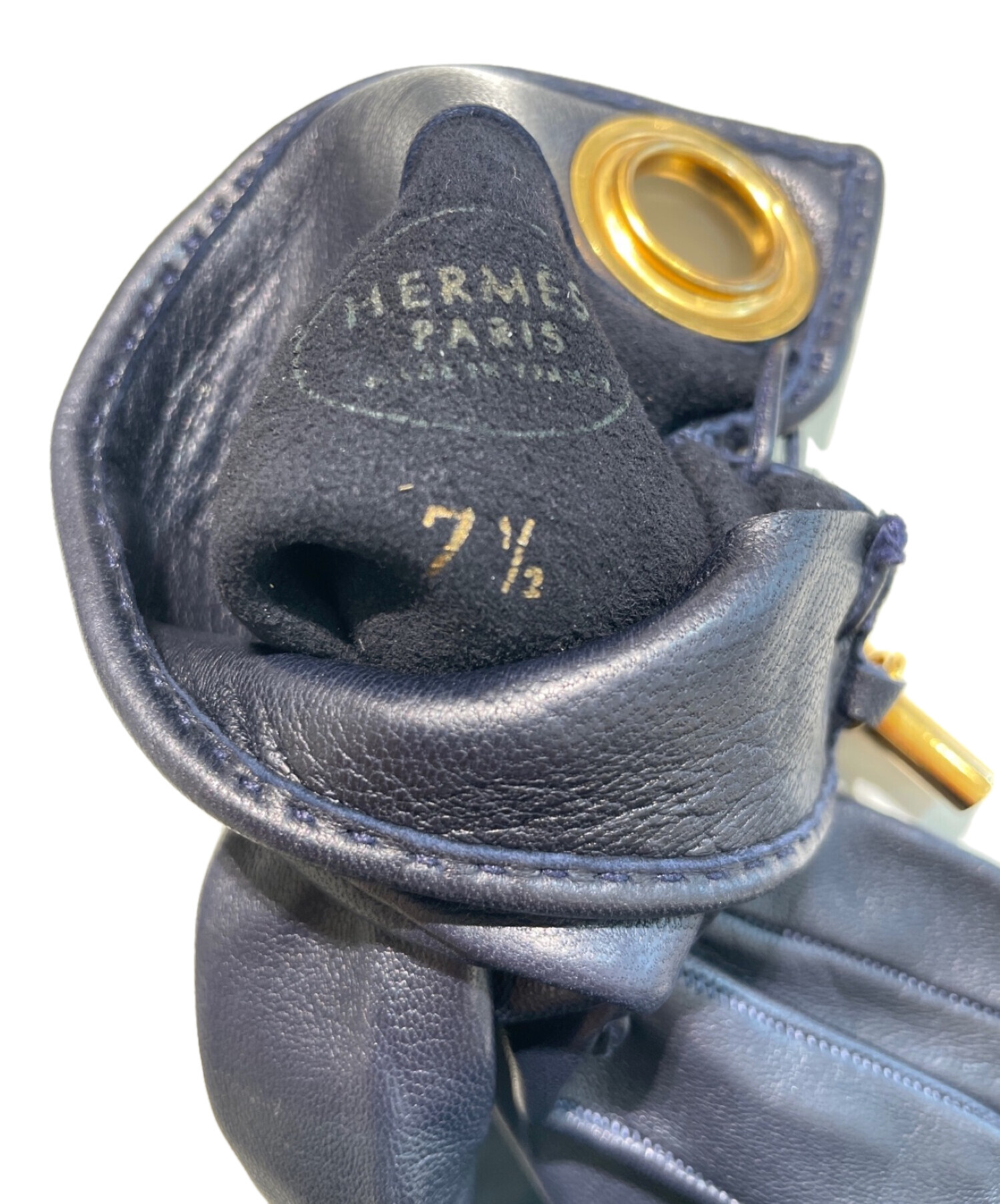 HERMES (エルメス) レザーグローブ ネイビー サイズ:7 1/2