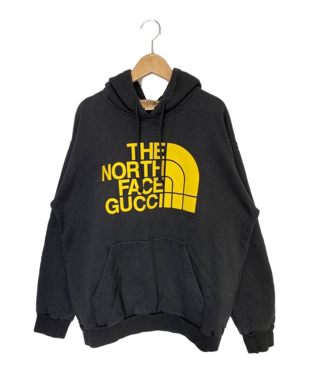 GUCCI × THE NORTH FACE (グッチ × ザ ノースフェイス) フロントロゴプリントスウェットプルオーバーパーカー ブラック  サイズ:Ｍ