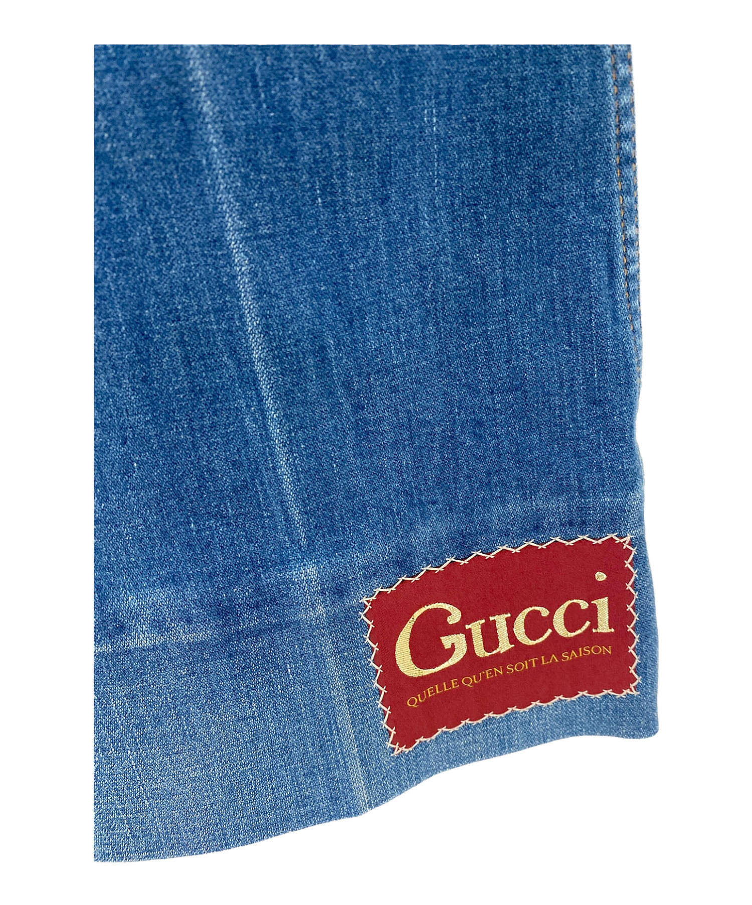 GUCCI (グッチ) GUCCI Label付き ウォッシュドデニムフレアパンツ ブルー サイズ:22インチ/イタリアサイズ