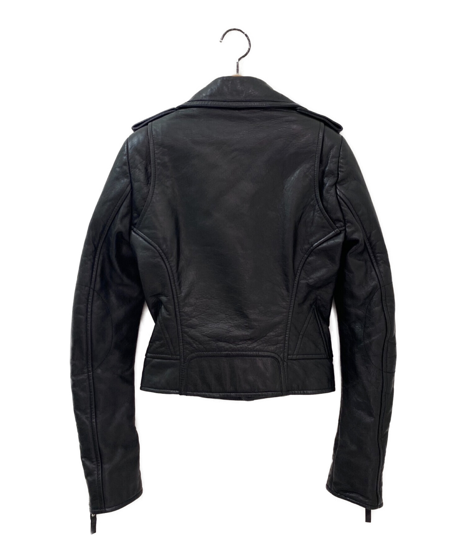 BALENCIAGA (バレンシアガ) レザーライダースジャケット ブラック サイズ:34