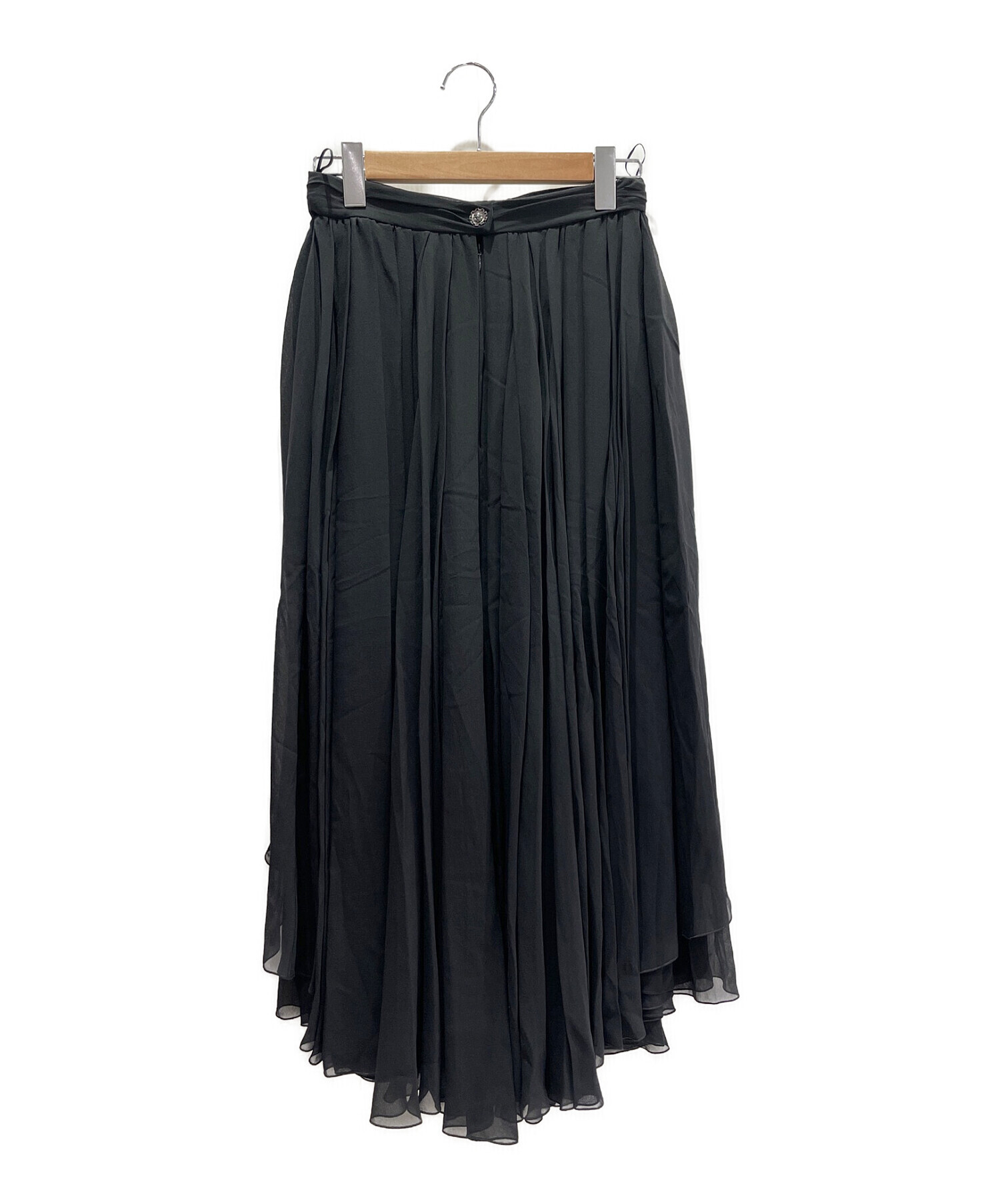 CHANEL (シャネル) シルククレープ ロングスカート ブラック サイズ:38