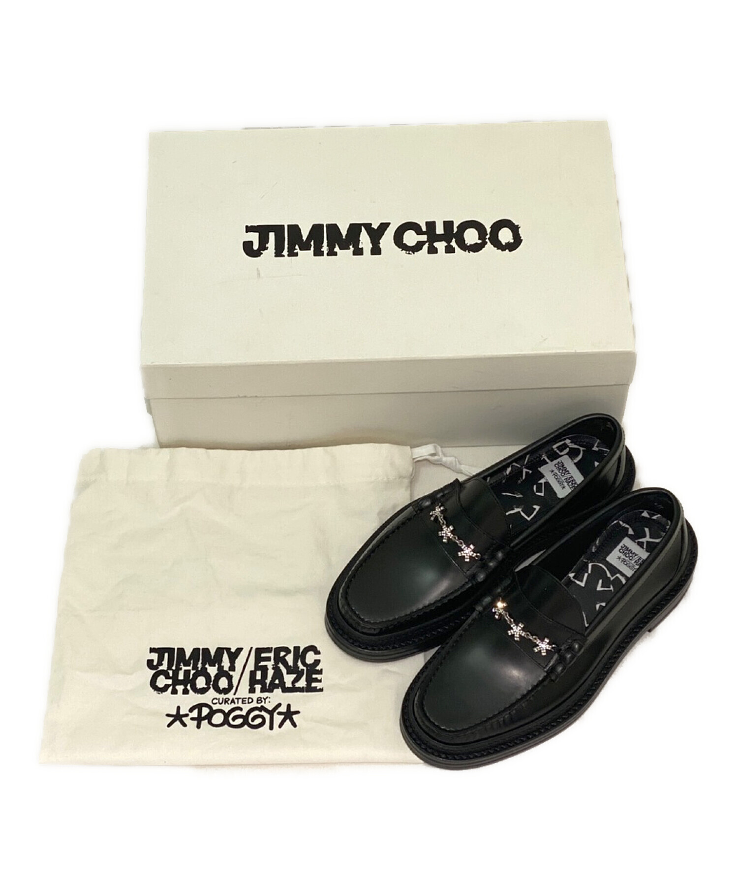 JIMMY CHOO (ジミーチュウ) Eric Haze スターチェーン付きボックスカーフローファー ブラック サイズ:37