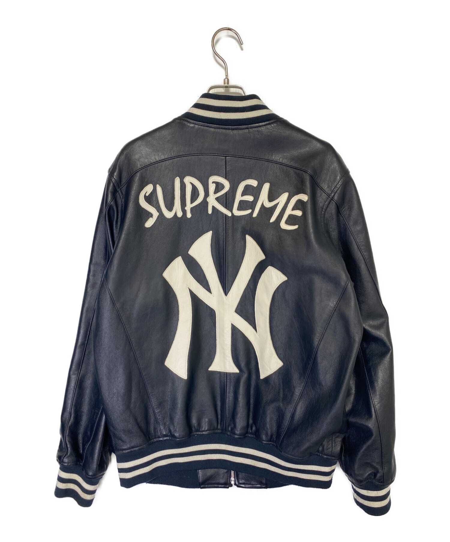 SUPREME (シュプリーム) New York Yankees Brand Leather Varsity Jacket ネイビー サイズ:M