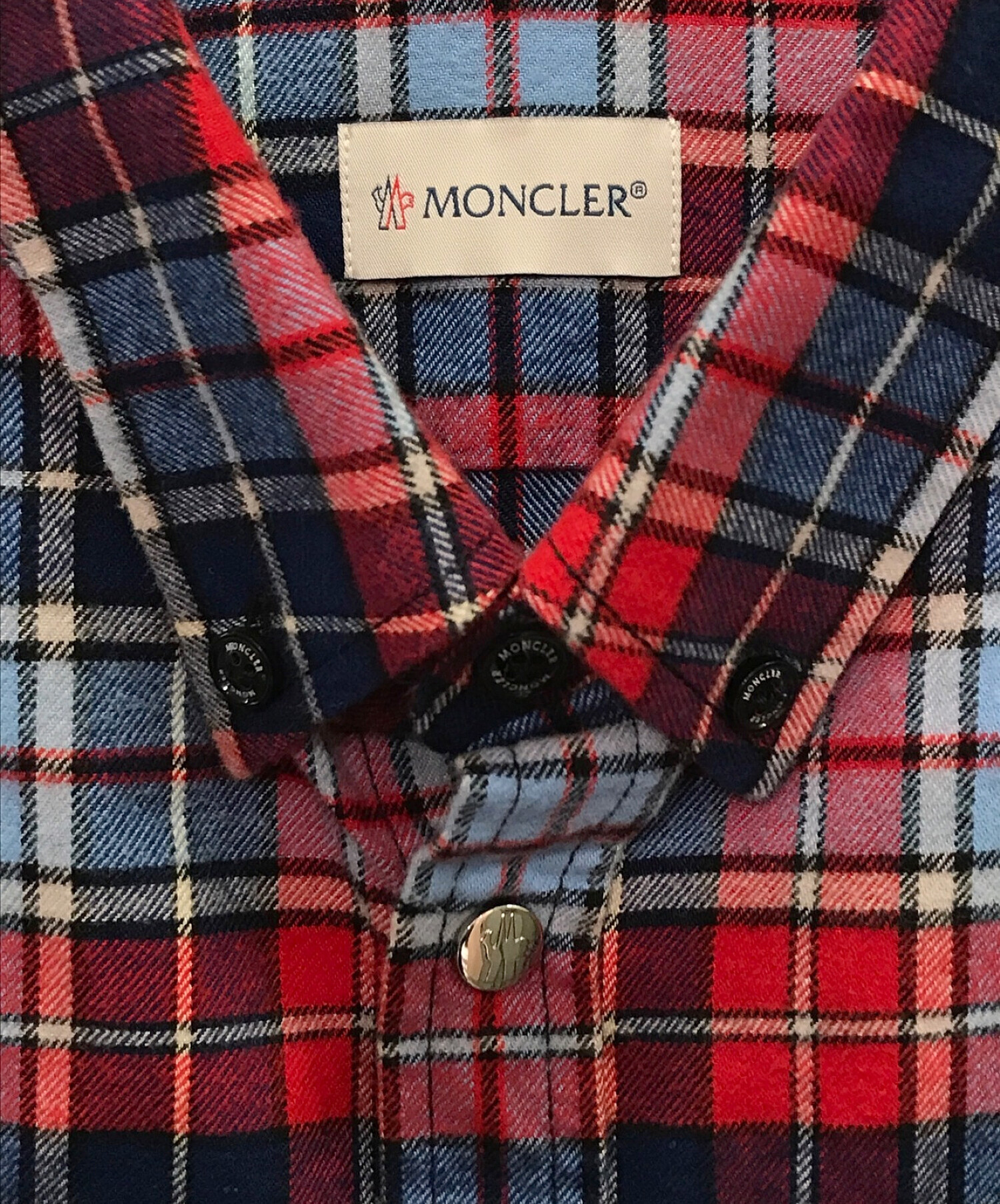 MONCLER (モンクレール) フランネルコットンチェックシャツ レッド×ブルー サイズ:L