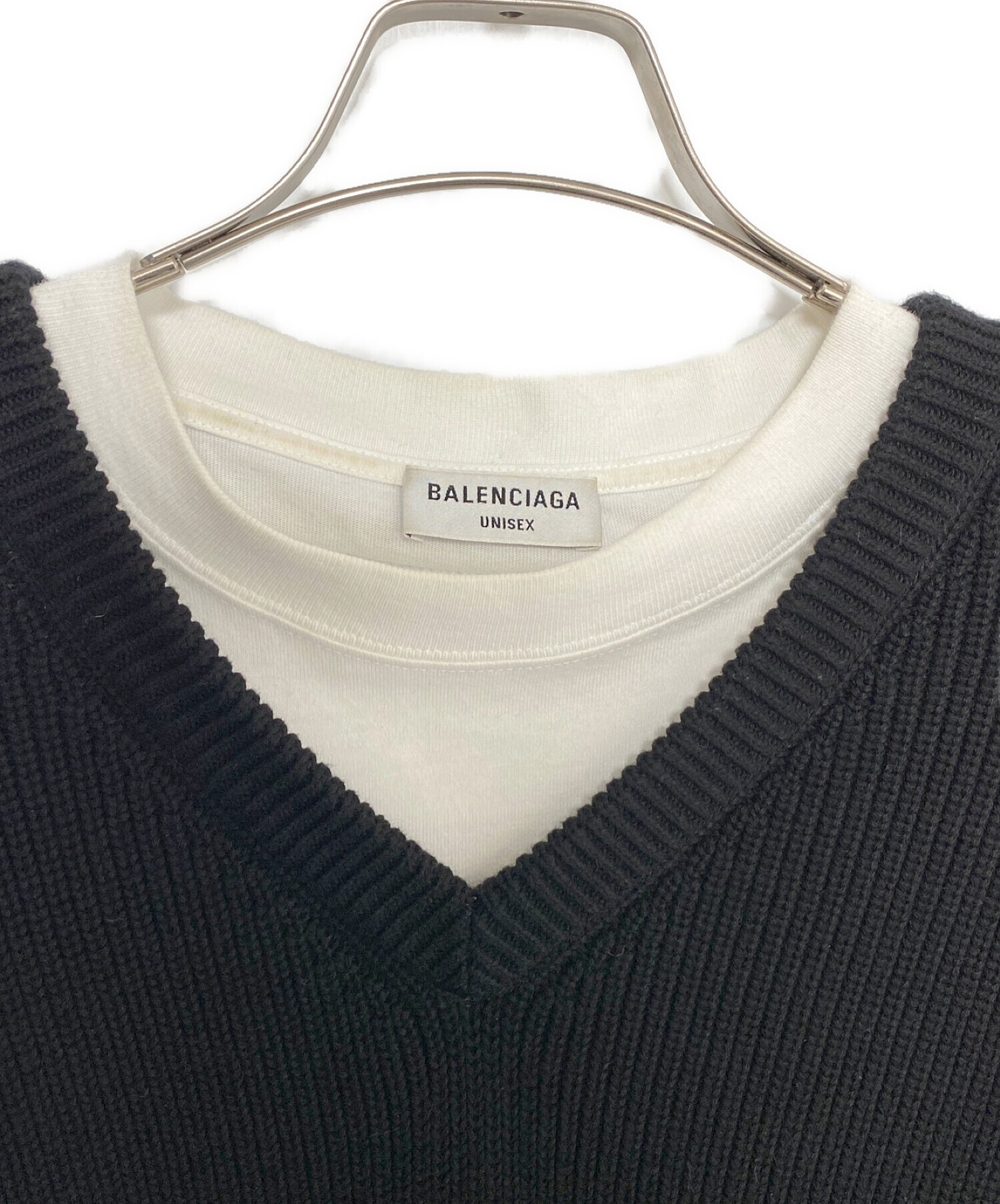 BALENCIAGA (バレンシアガ) レイヤードTシャツVネックセーター ブラック サイズ:Ｌ