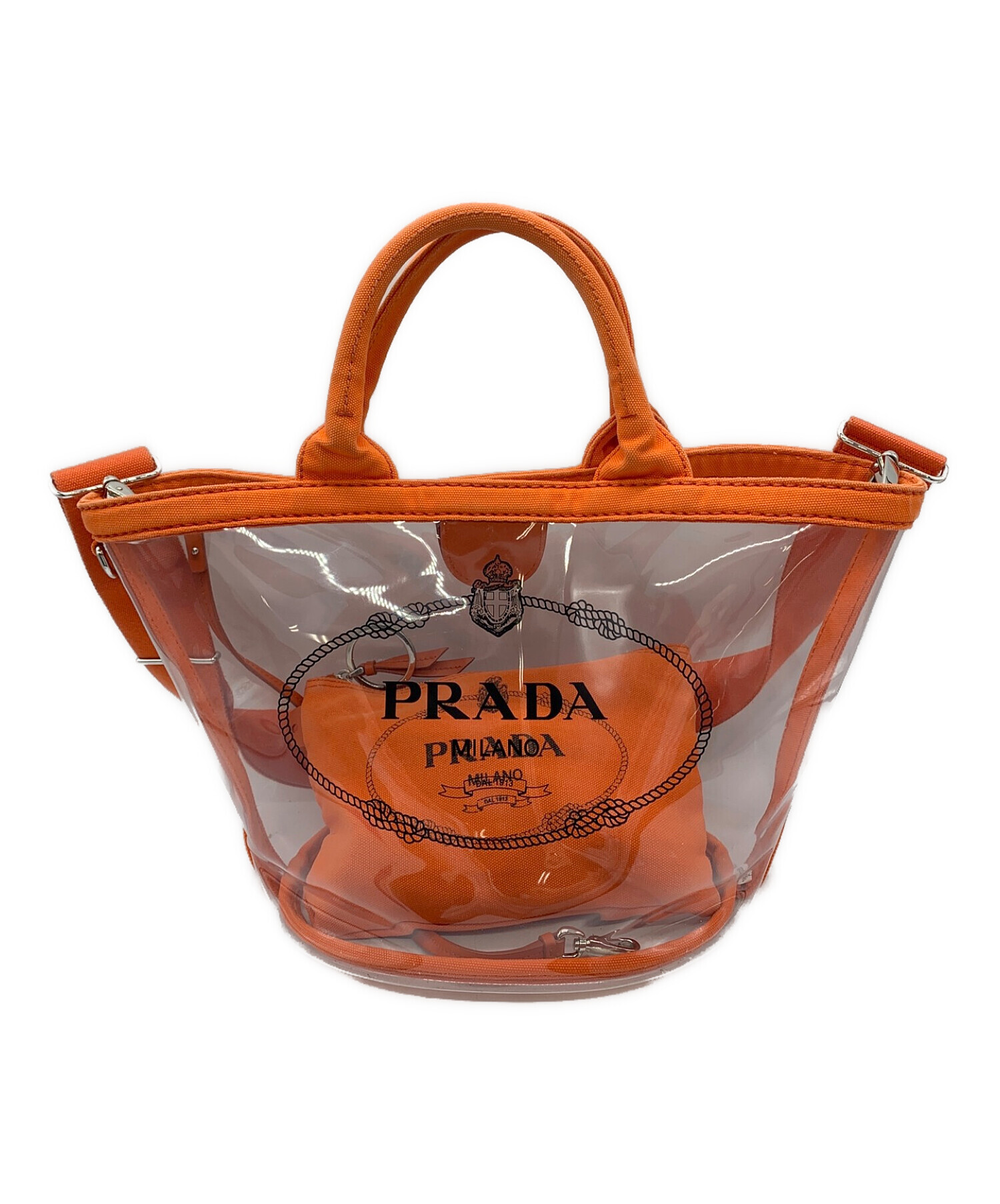 【中古・古着通販】PRADA (プラダ) 2WAYビニールバッグ オレンジ