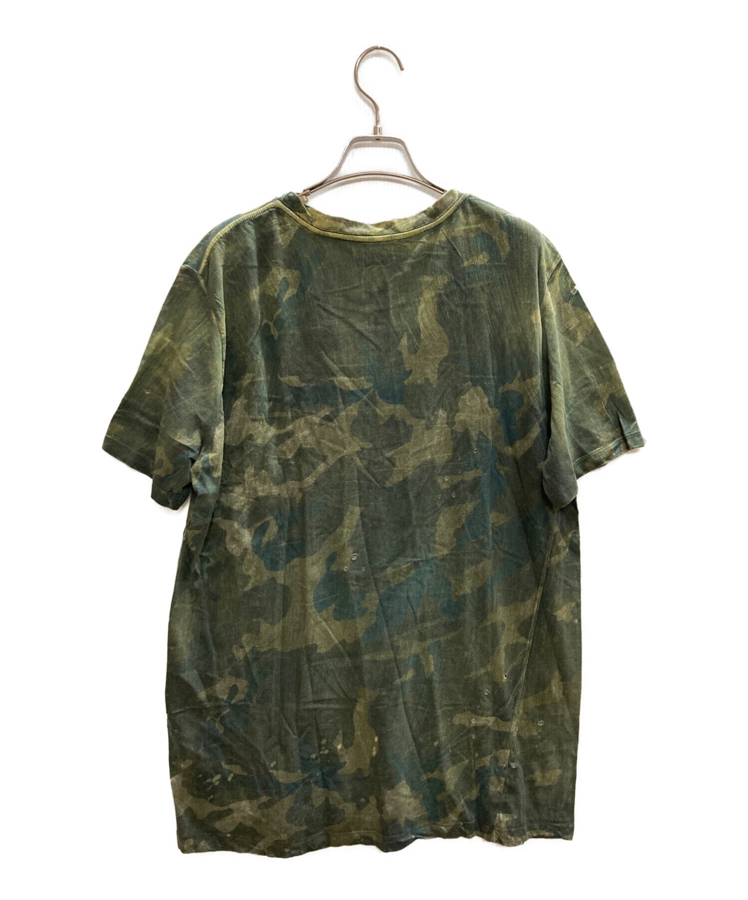 BALMAIN (バルマン) ダメージ加工カモフラTシャツ グリーン サイズ:XL