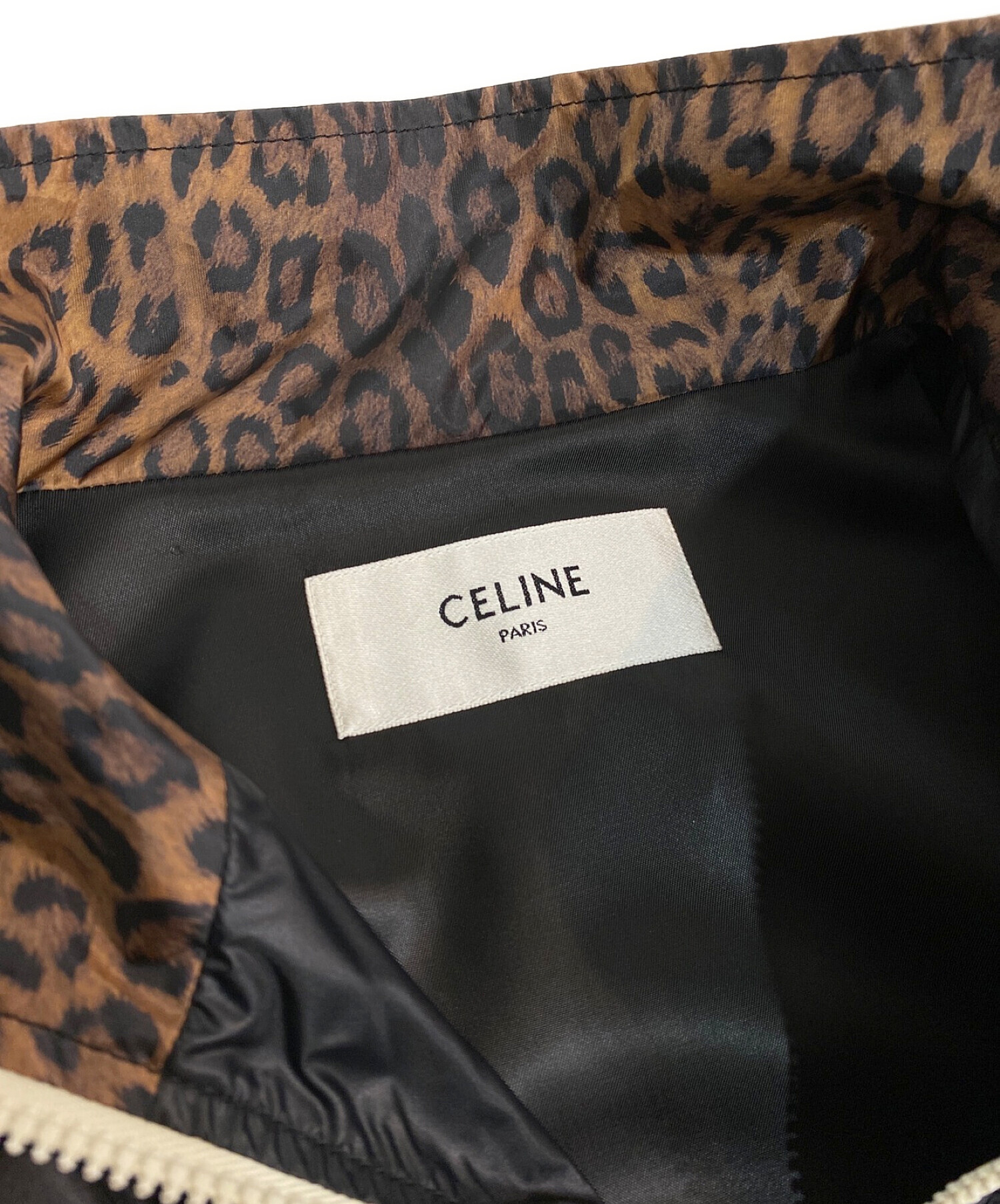 CELINE (セリーヌ) 22SS レオパードナイロンジャケット ブラック サイズ:44