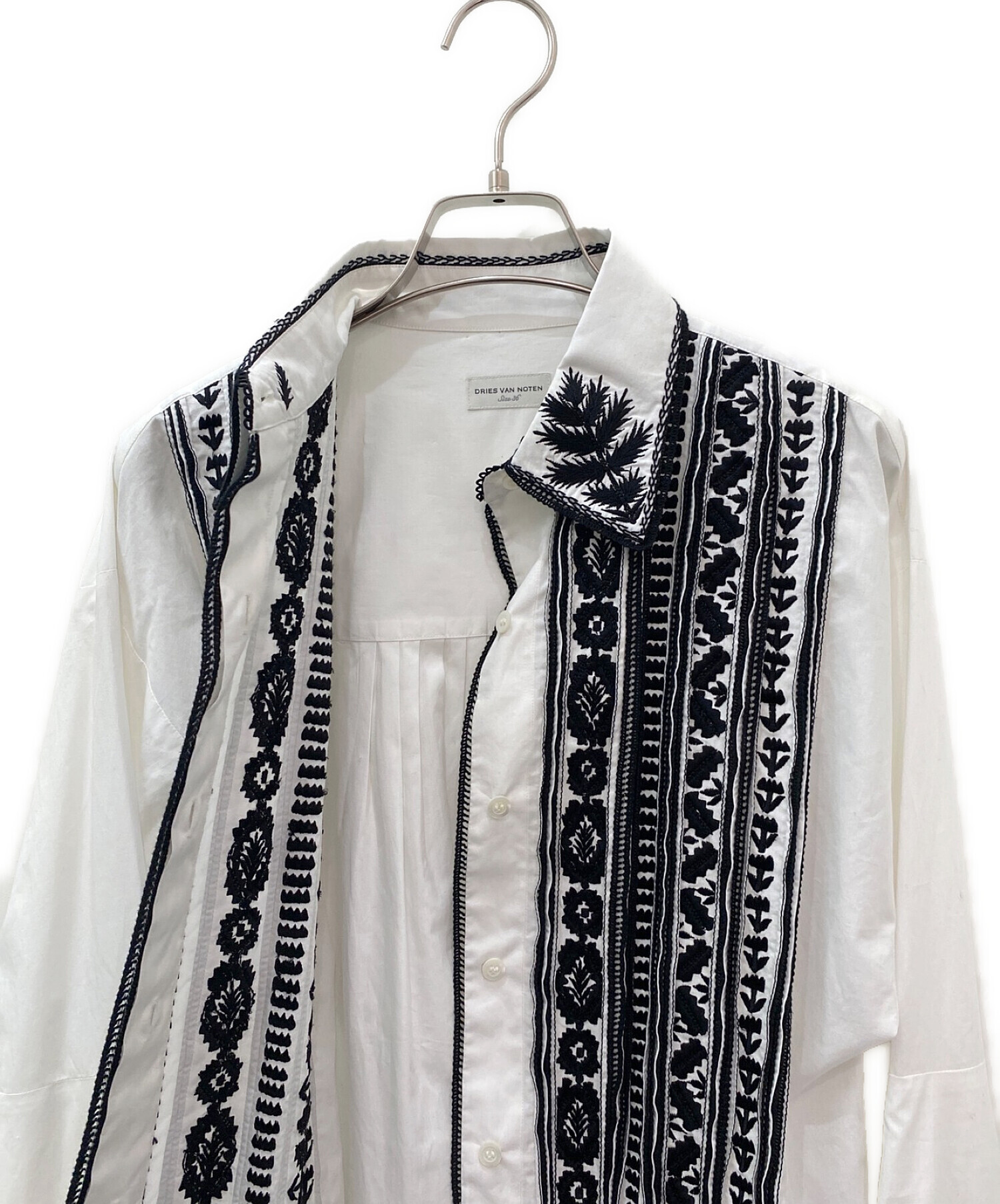 DRIES VAN NOTEN (ドリスヴァンノッテン) 刺繍ロングシャツ ホワイト×ブラック サイズ:36