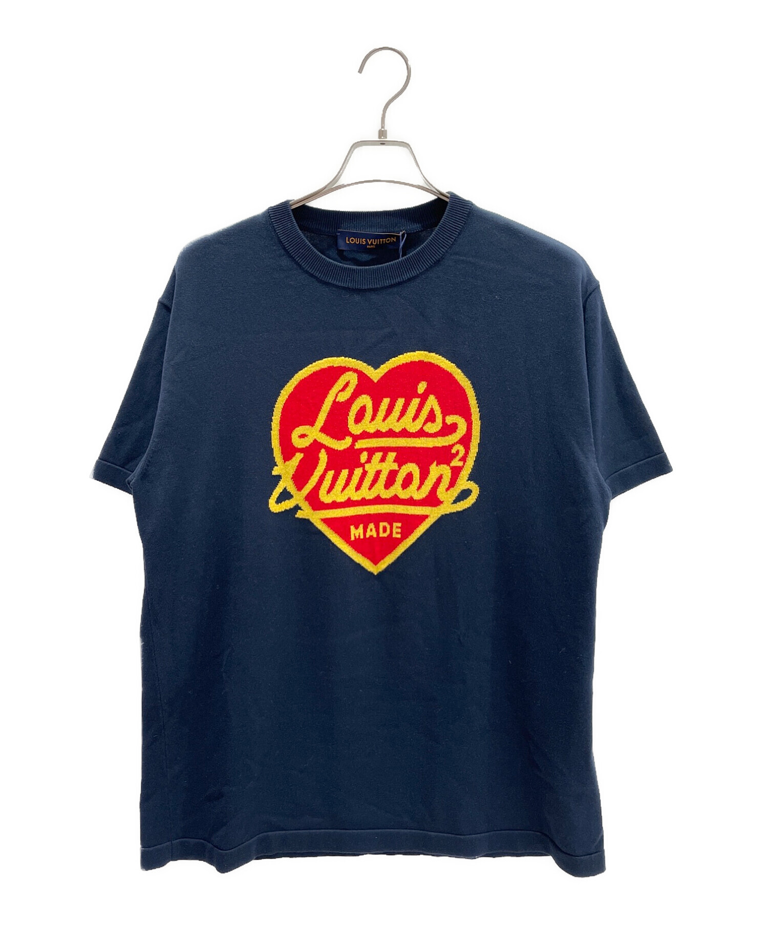 LOUIS VUITTON (ルイ ヴィトン) NIGO (ニゴ) インターシャハートロゴニットTシャツ ネイビー サイズ:L