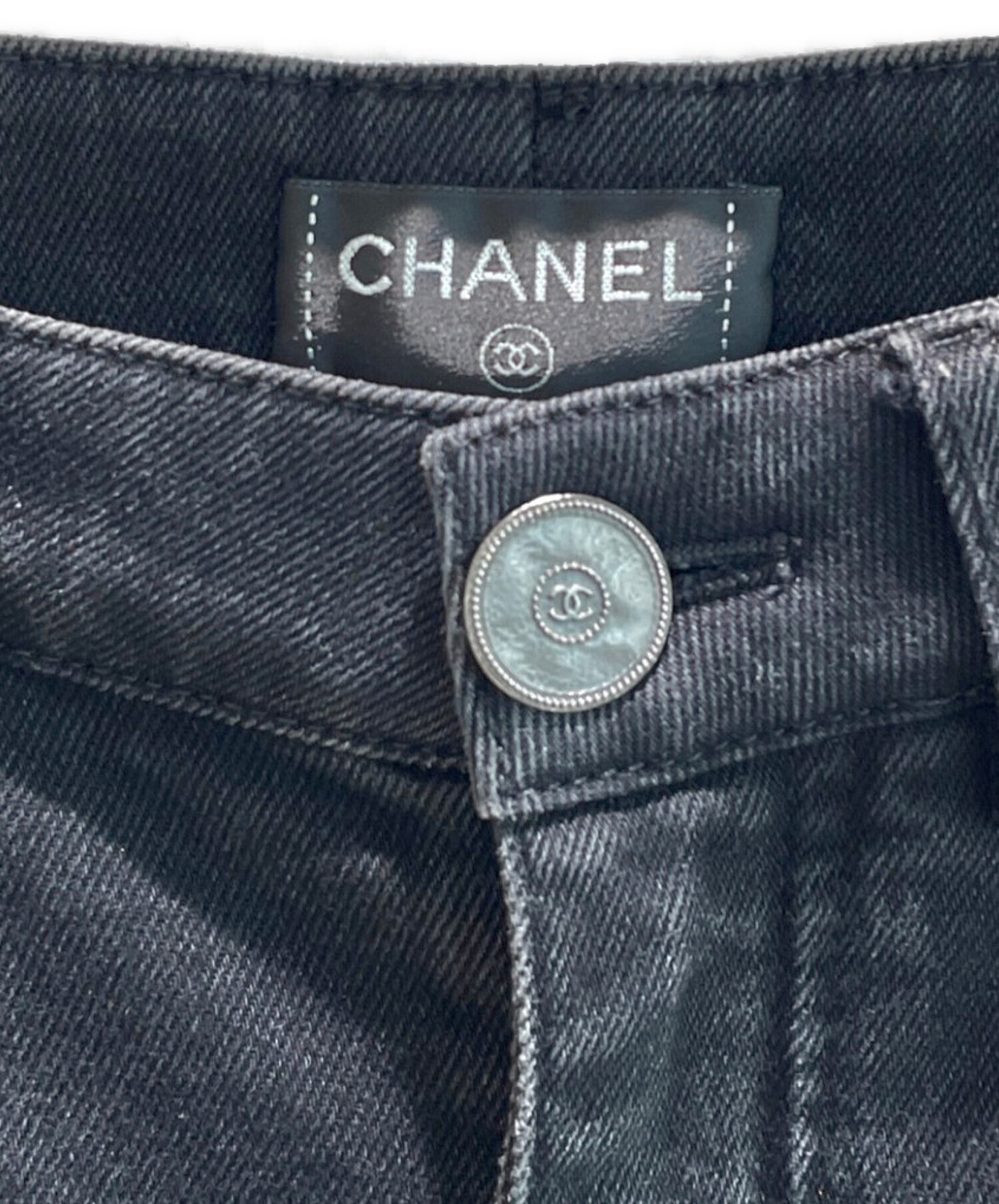 CHANEL (シャネル) ツイードサイドラインデニムパンツ ブラック サイズ:34