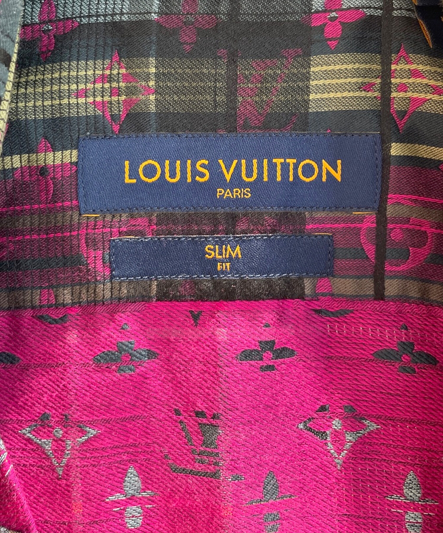 ルイヴィトン LOUIS VUITTON シャツ ロングスリーブ チェック柄 LVロゴ刺繍 トップス メンズ M マルチカラー