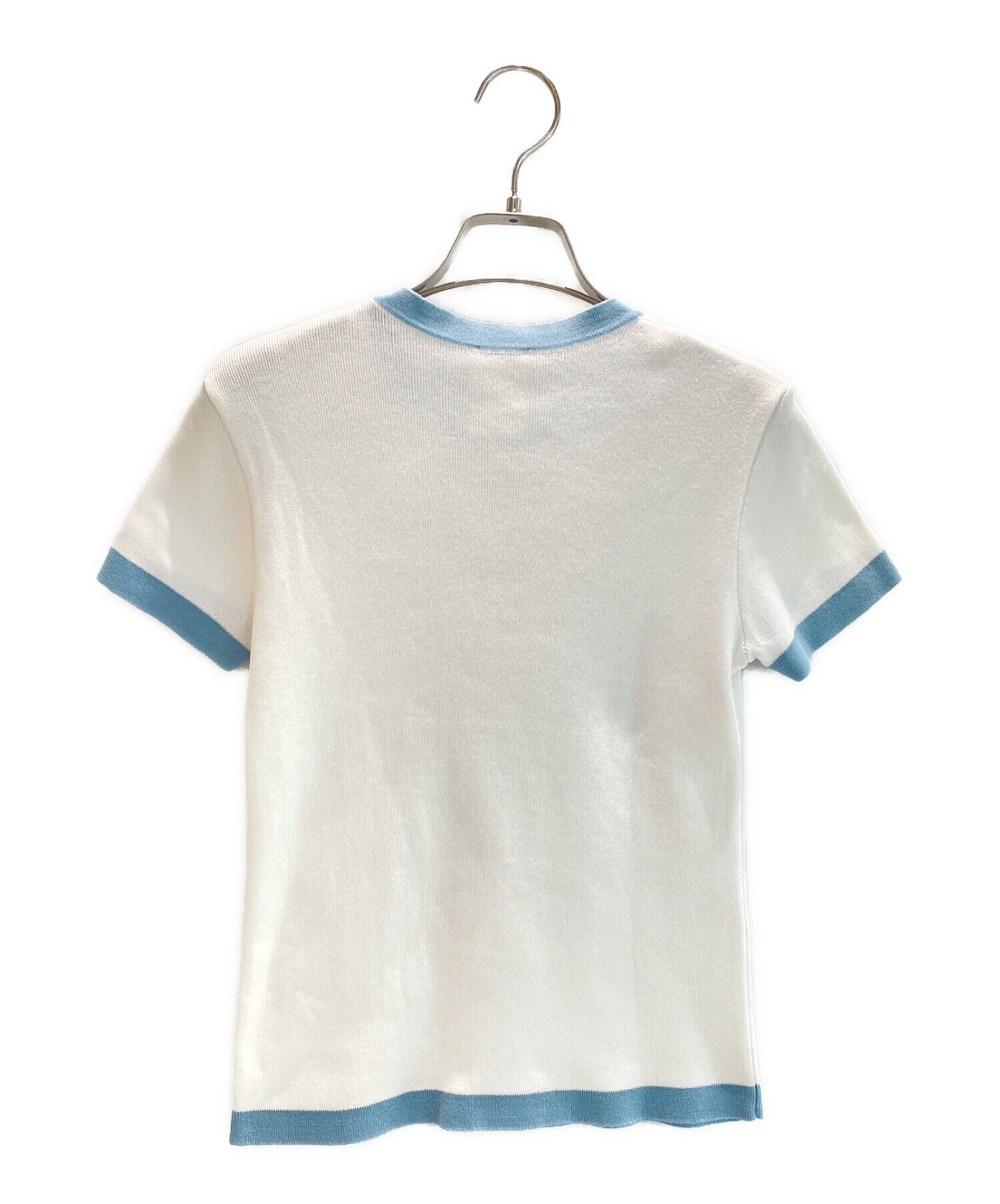 CHANEL (シャネル) ココマークリンガーニットTシャツ ホワイト×スカイブルー サイズ:40