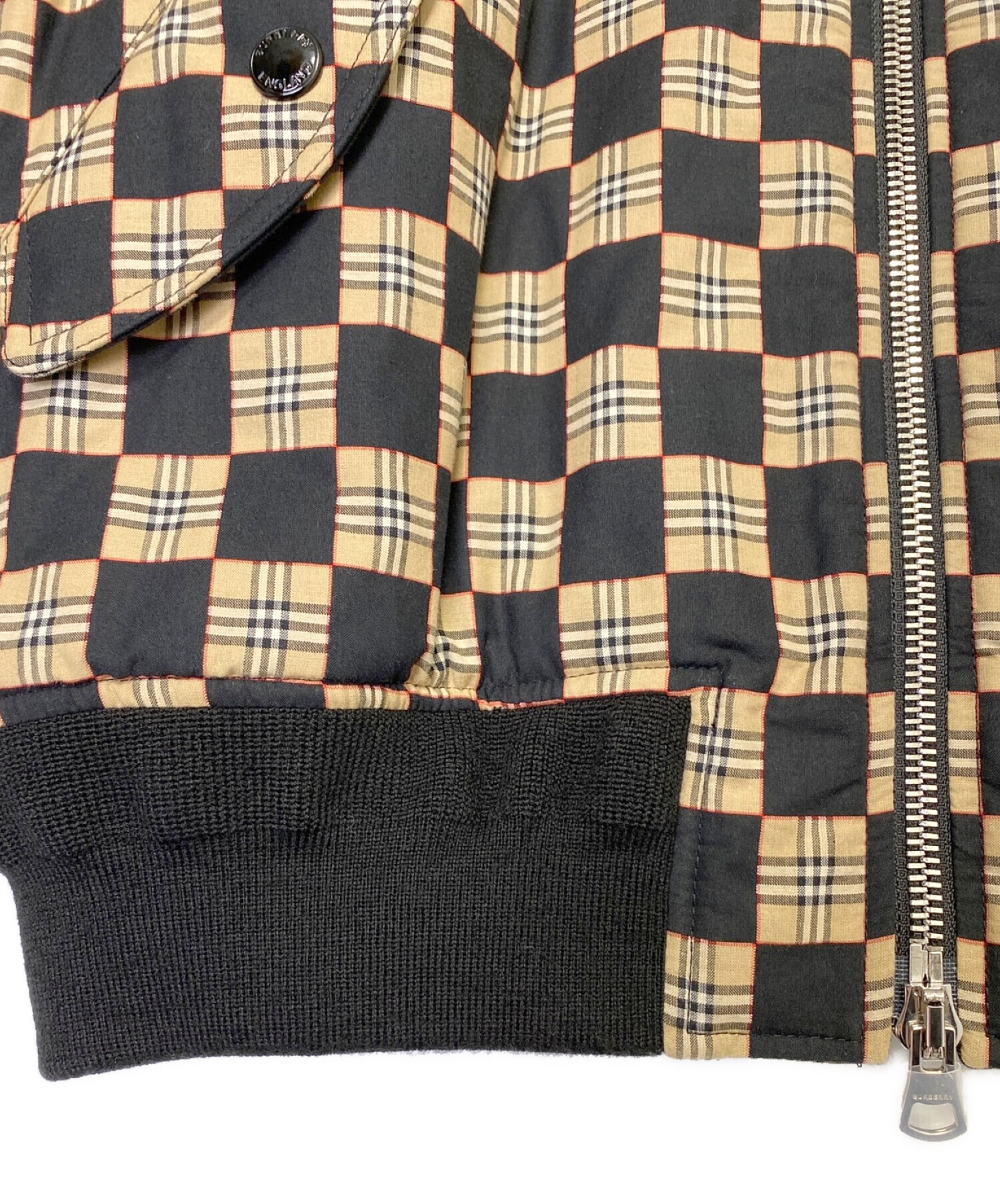 BURBERRY (バーバリー) ブルックランド チェッカーボード ボンバージャケット ブラック×ベージュ サイズ:M