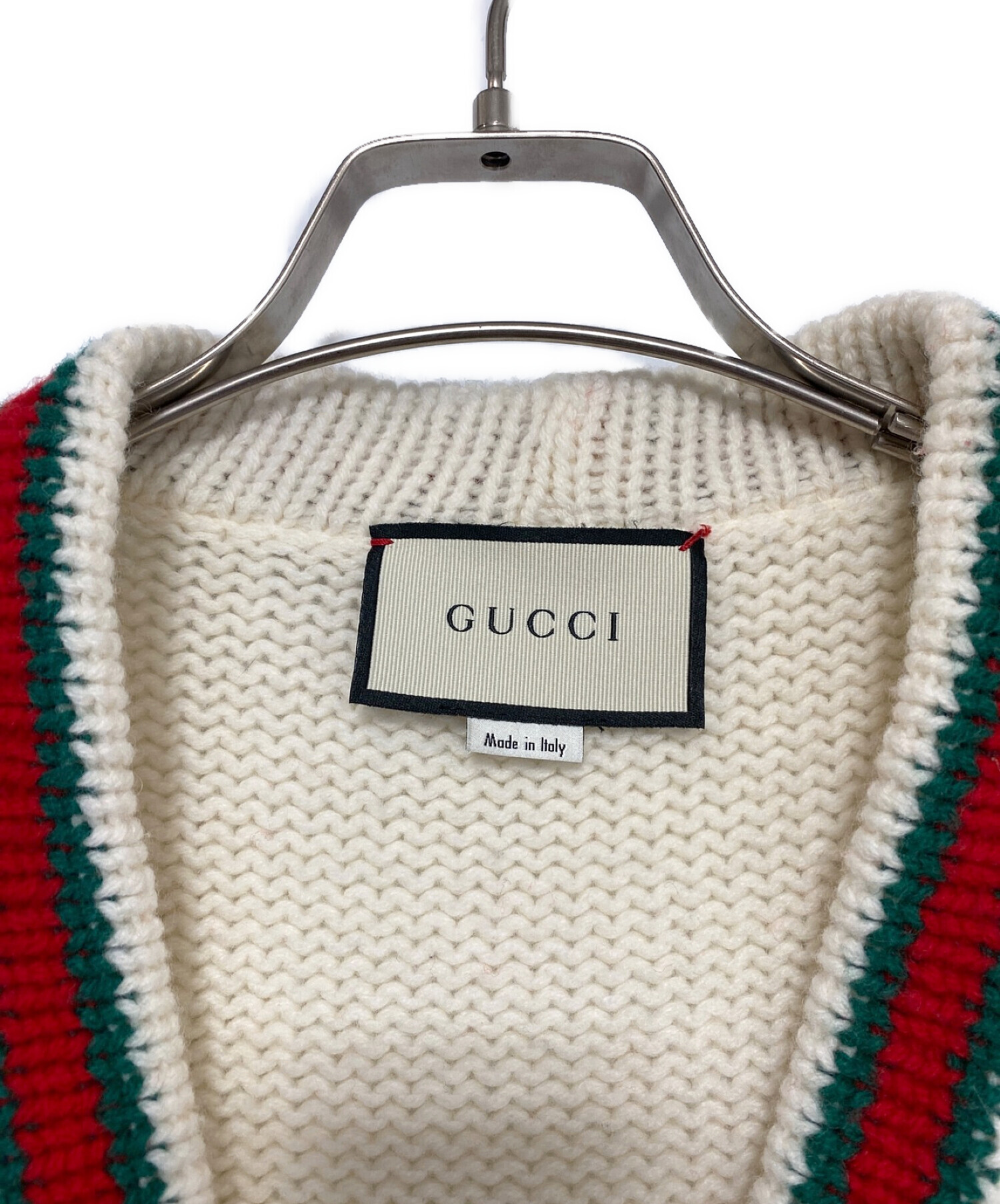 GUCCI (グッチ) シェリーラインカーディガン グリーン×レッド サイズ:S