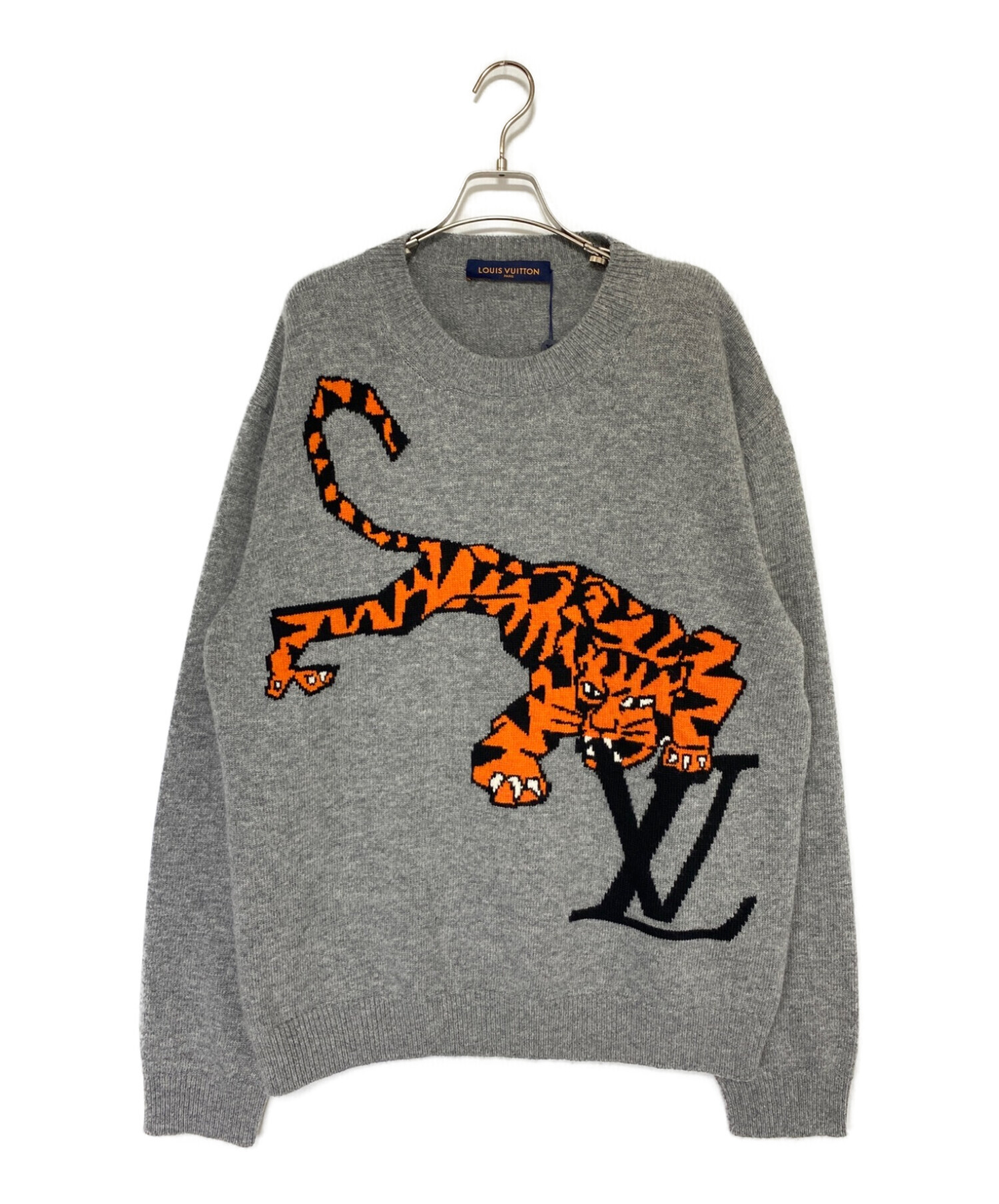 LOUIS VUITTON (ルイ ヴィトン) タイガーインタルシア刺繍ニット グレー サイズ:XL