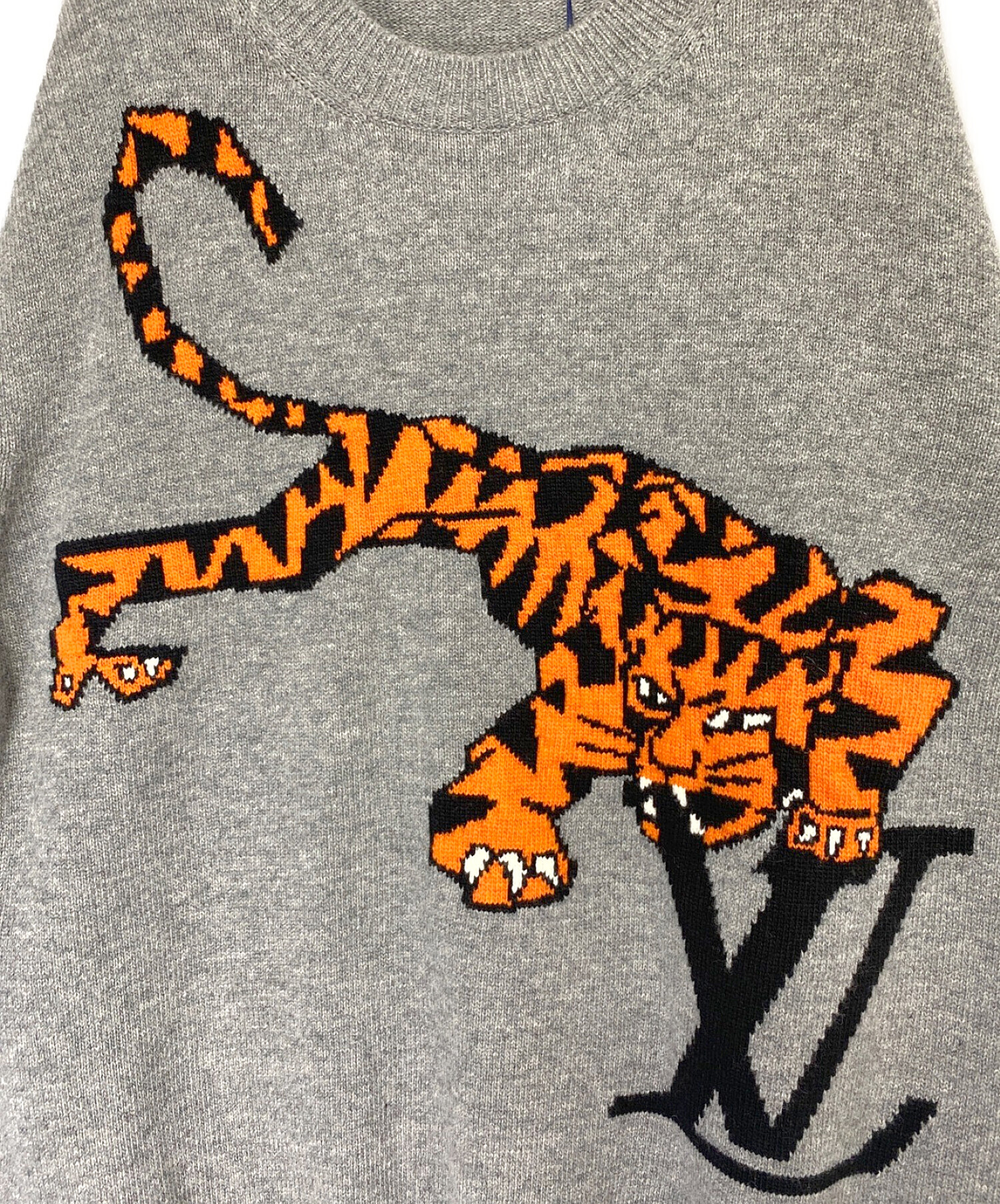 LOUIS VUITTON (ルイ ヴィトン) タイガーインタルシア刺繍ニット グレー サイズ:XL