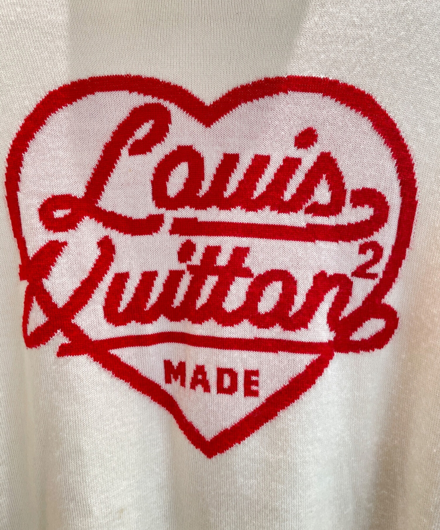 LOUIS VUITTON×NIGO (ルイ ヴィトン×ニゴー) コラボインタルシアハート タートルネックニットセーター アイボリー×レッド サイズ:M