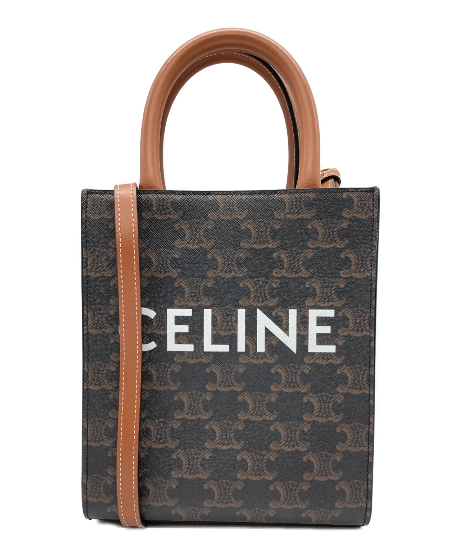 新着】【中古】CELINE(セリーヌ) 極まりない ミニ バーティカル カバ トートバッグ タン(ダークブラウン×ブラウン)