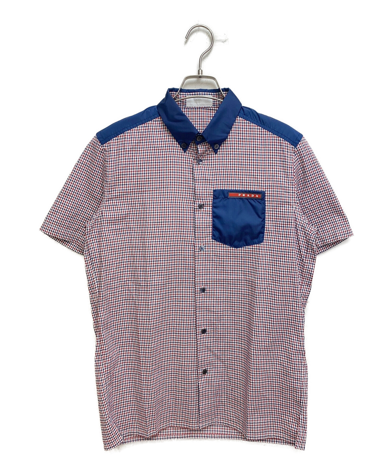 PRADA (プラダ) 半袖シャツ レッド×ブルー サイズ:37