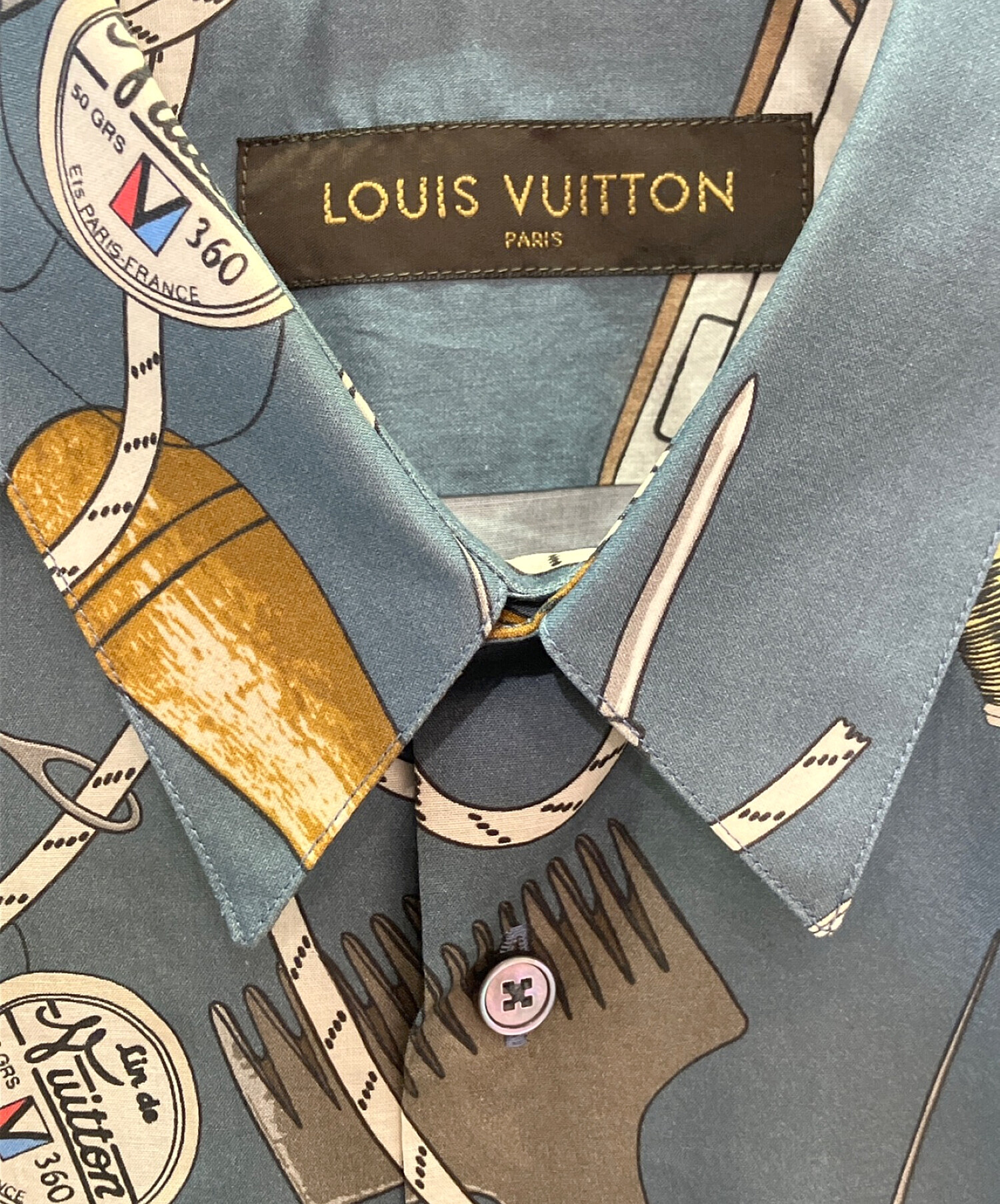 LOUIS VUITTON (ルイ ヴィトン) 総柄長袖シャツ ブルー サイズ:XL