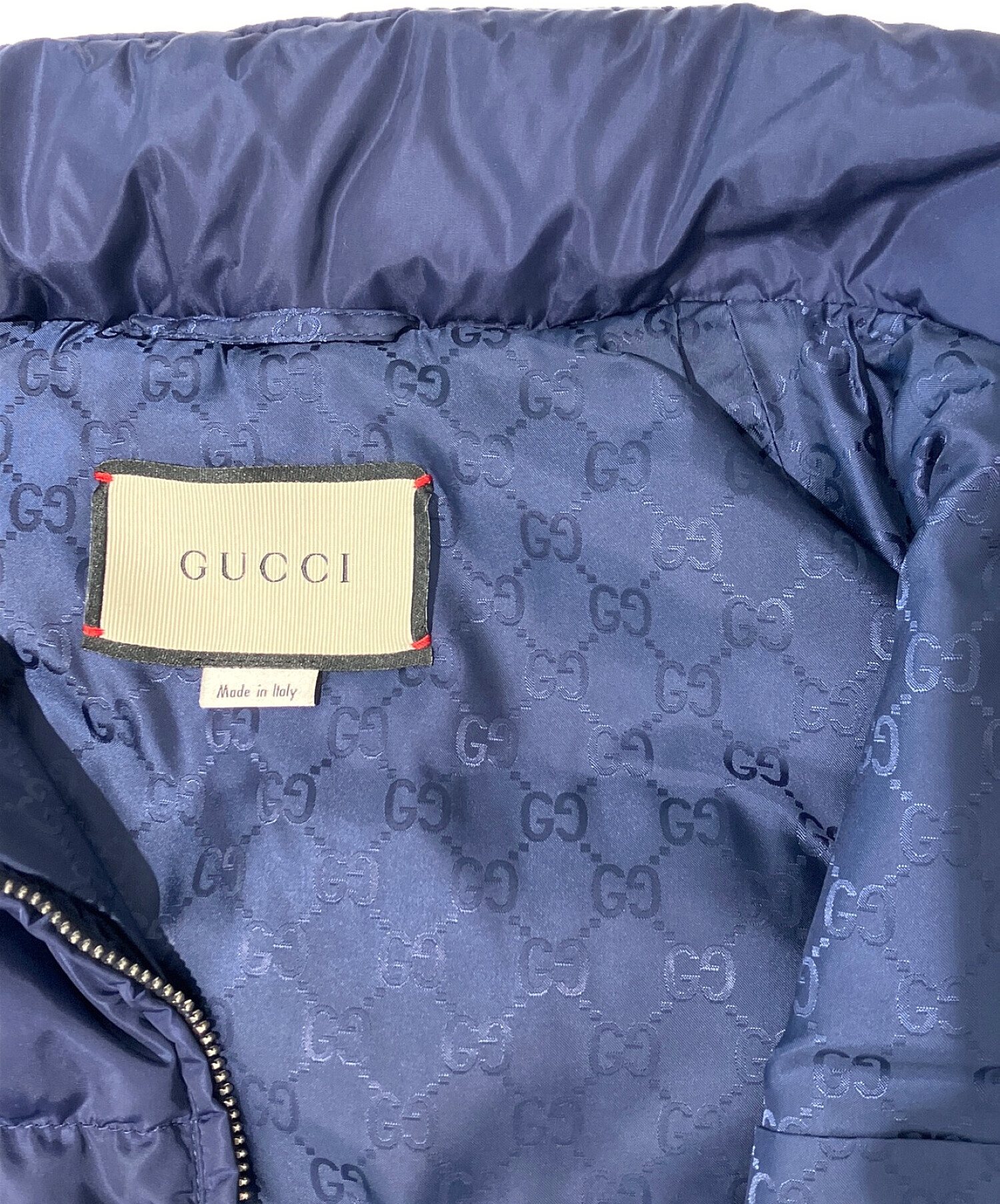 中古・古着通販】GUCCI (グッチ) ロゴパッチダウンベスト ネイビー