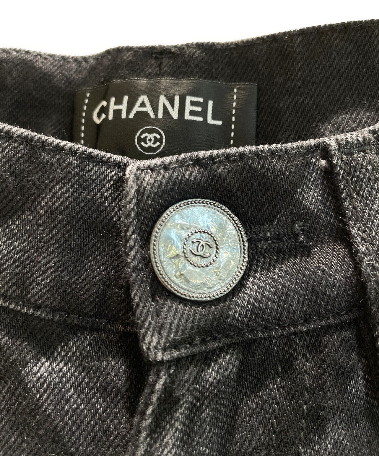 CHANEL (シャネル) マトラッセプリントデニムパンツ ブラック サイズ:34