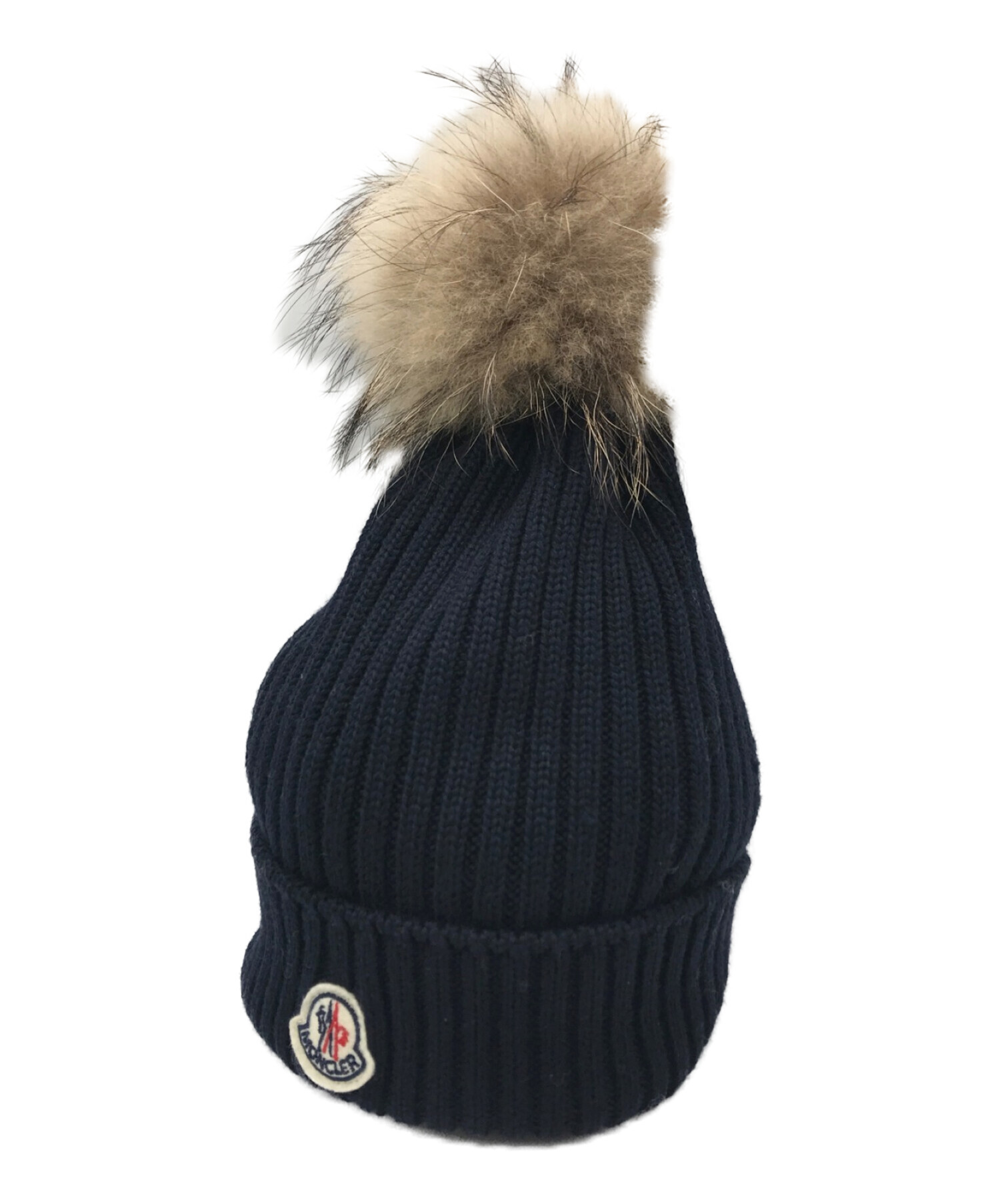 モンクレール MONCLER ロゴ ニット帽子 ネイビー - 財布、帽子