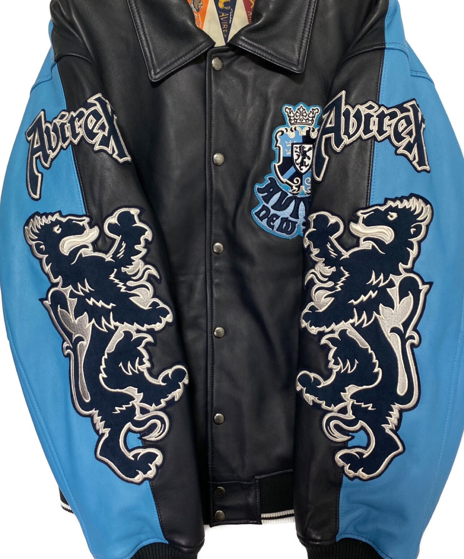 AVIREX (アヴィレックス) AVIREX LION 2TONE VARSITY JACKET グレー×ブルー サイズ:L