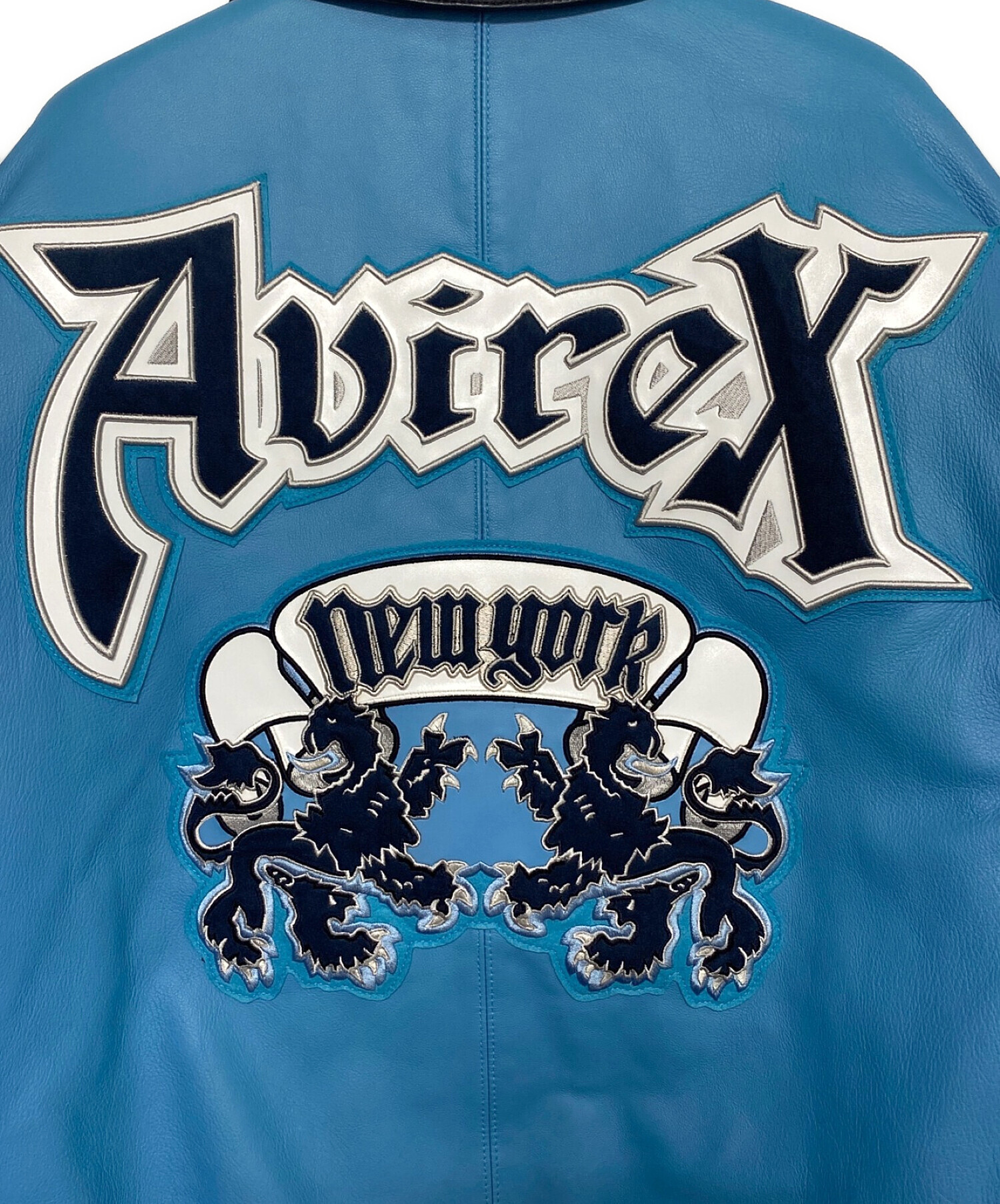 AVIREX (アヴィレックス) AVIREX LION 2TONE VARSITY JACKET グレー×ブルー サイズ:L