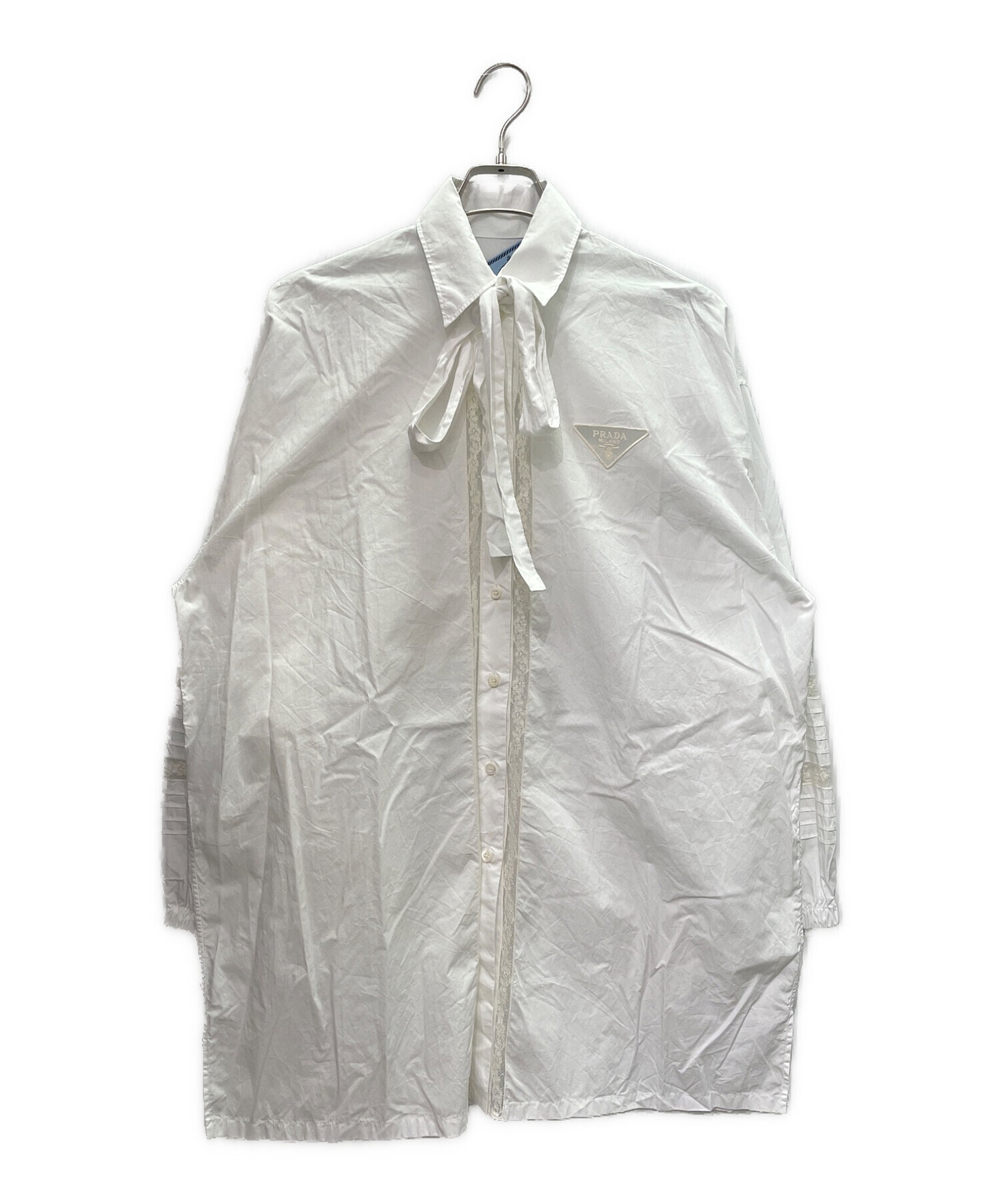 PRADA (プラダ) インターシャ ポプリン シャツドレス ワンピース ホワイト サイズ:36