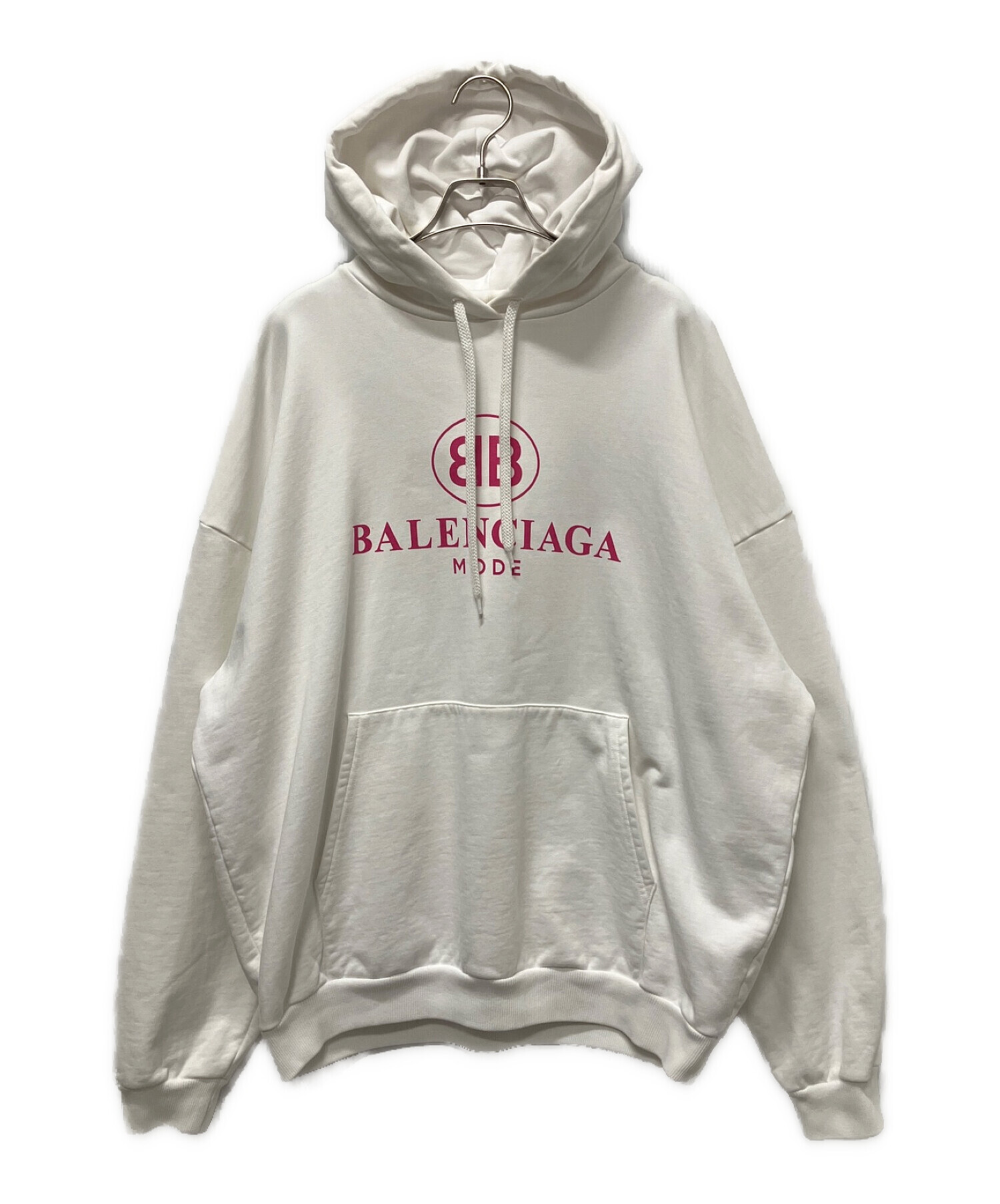 BALENCIAGA (バレンシアガ) ロゴプリントパーカー/フーディ ホワイト×ピンク サイズ:S