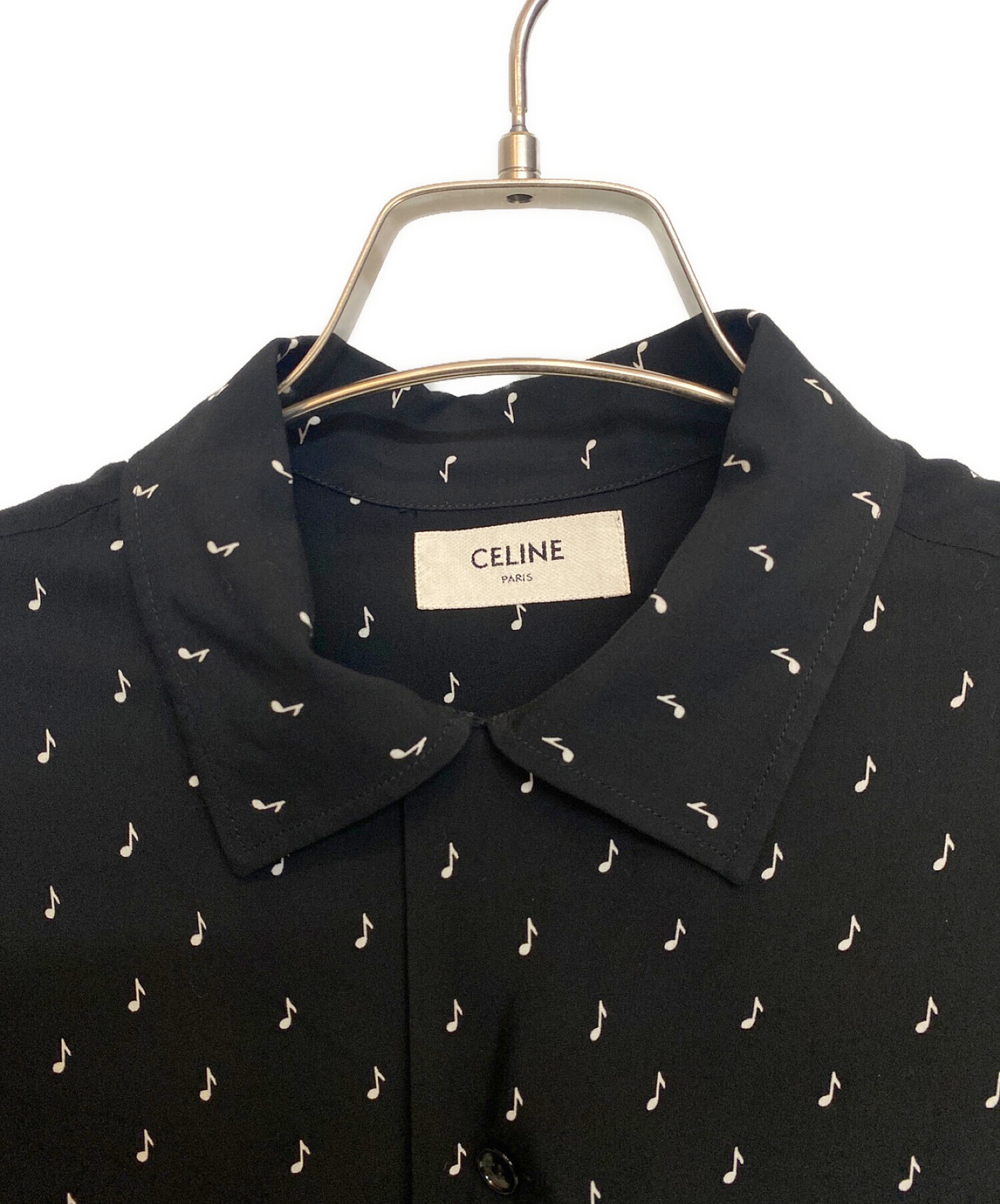 CELINE (セリーヌ) ミュージックノートプリントハワイアン半袖シャツ ブラック サイズ:39