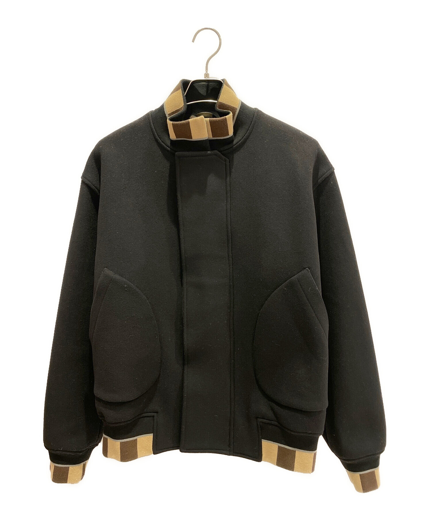 FENDI (フェンディ) ウールメルトンボンバージャケット ブラック サイズ:50