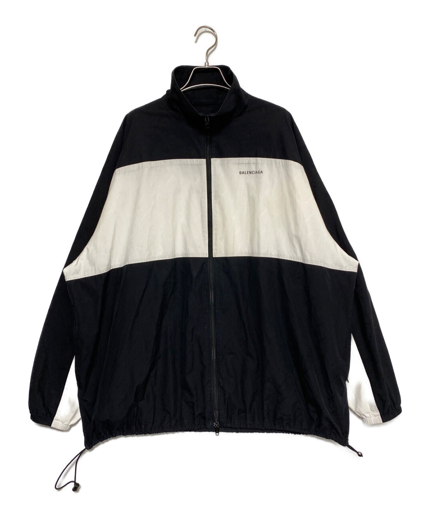 BALENCIAGA (バレンシアガ) ロゴプリントトラックジャケット ブラック×ホワイト サイズ:44