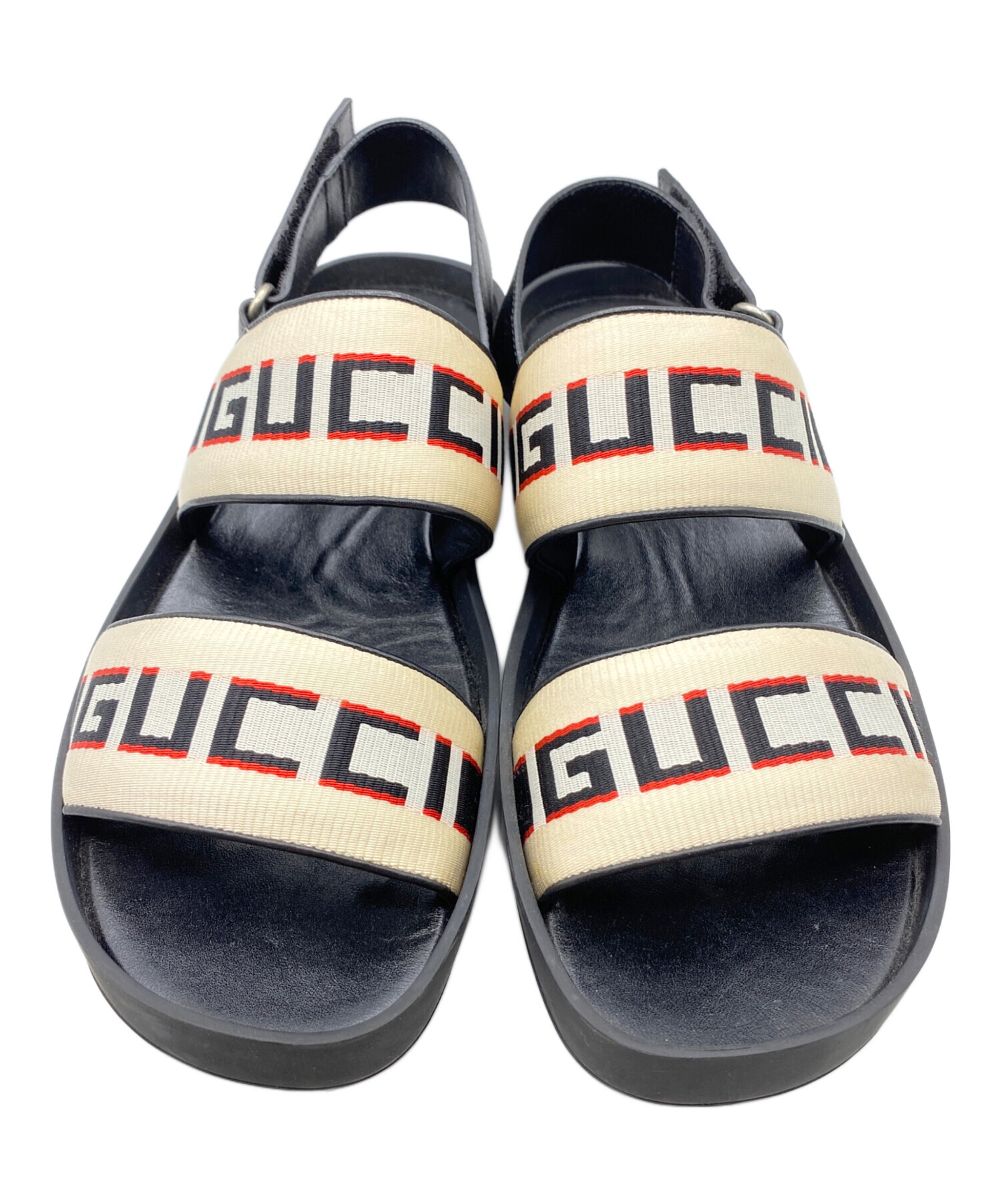 GUCCI (グッチ) ロゴストラップサンダル ブラック×ベージュ サイズ:8