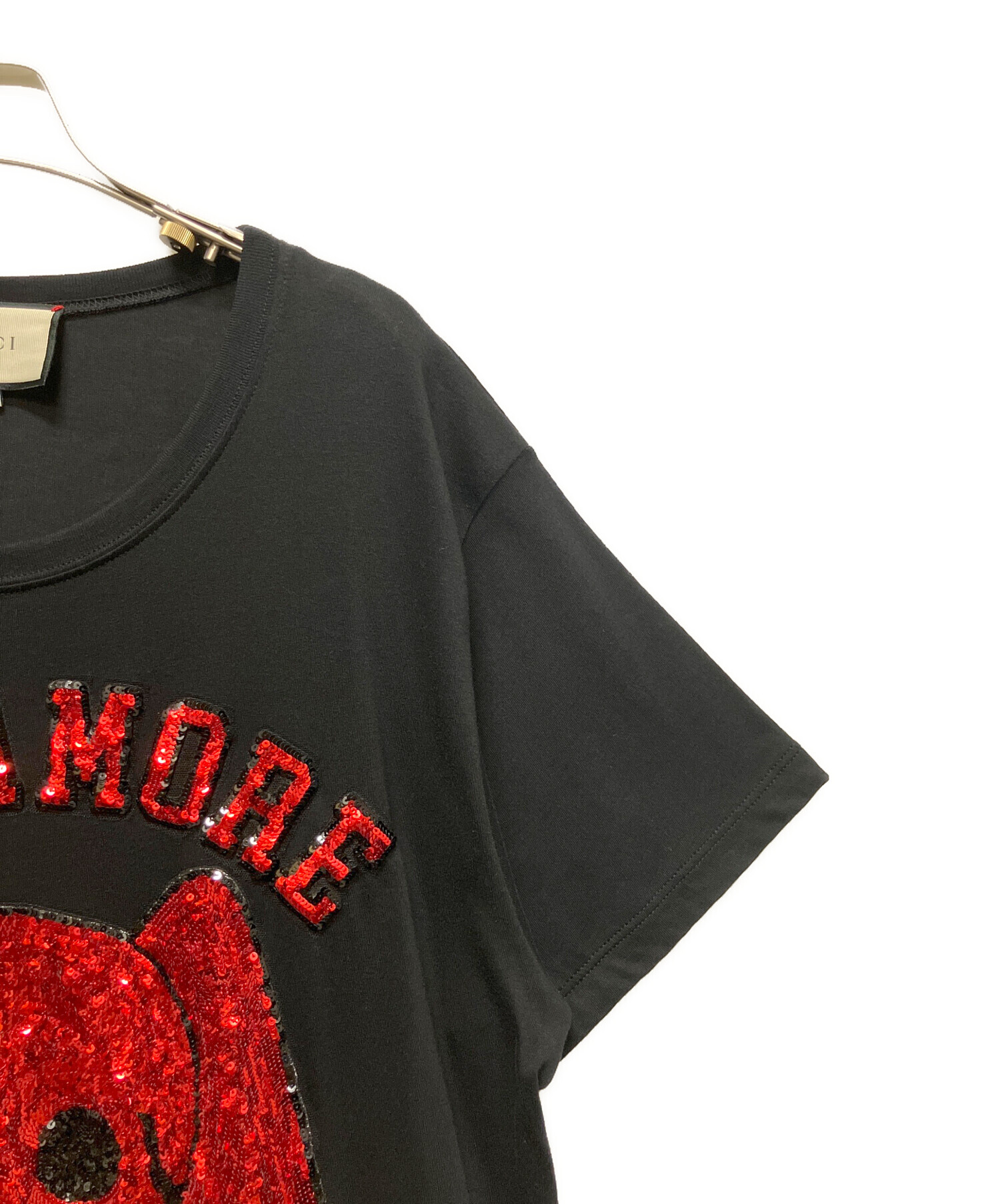 GUCCI (グッチ) SINE A MORE NIHIL スパンコールTシャツ ブラック×レッド サイズ:M