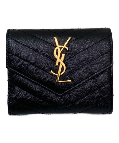 【中古・古着通販】Saint Laurent Paris (サンローランパリ) モノグラムコンパクトスリーフォールドウォレット  ブラック｜ブランド・古着通販 トレファク公式【TREFAC FASHION】スマホサイト