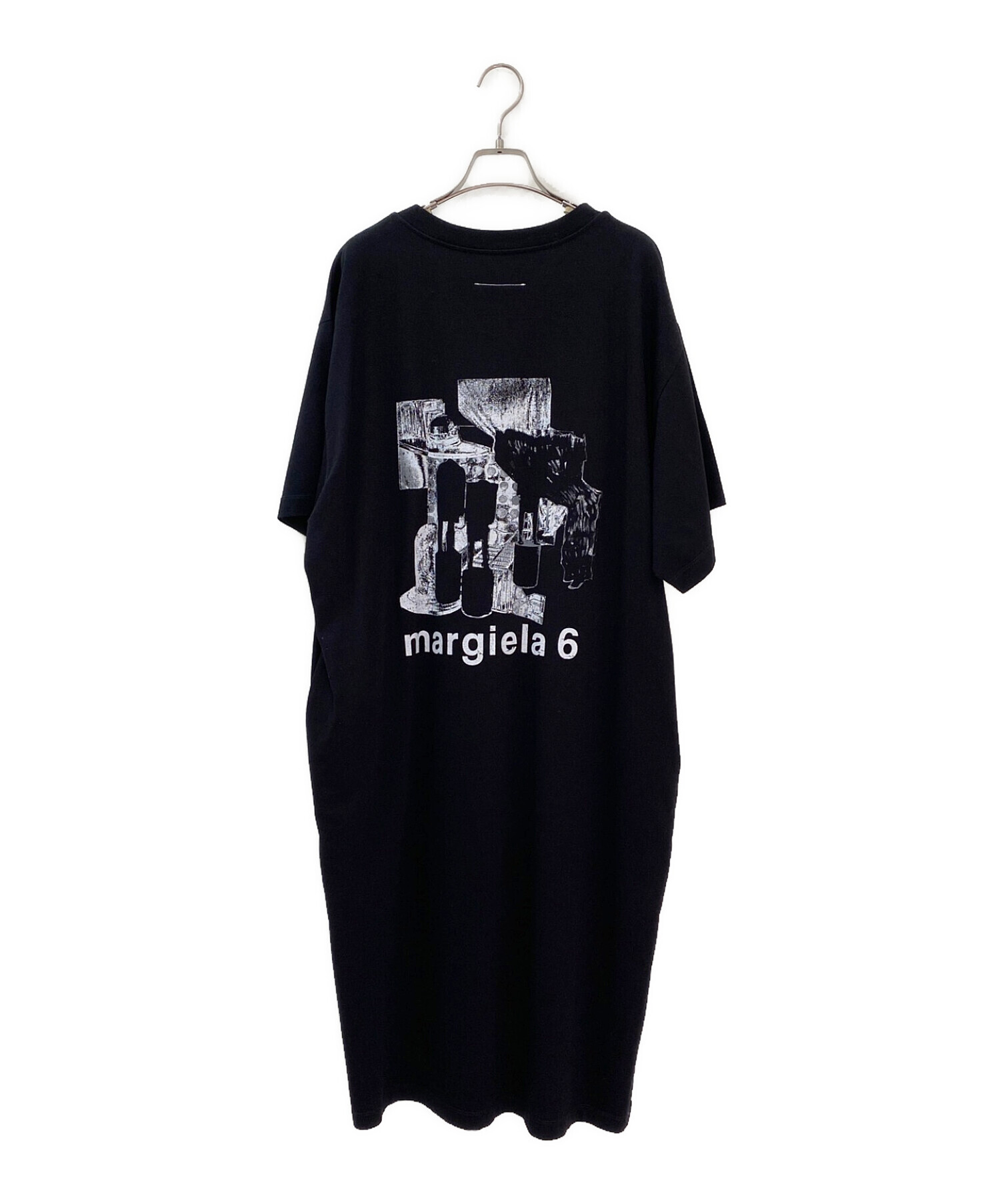 MM6 Maison Margiela (エムエムシックス メゾンマルジェラ) プリントTシャツワンピース ブラック サイズ:S