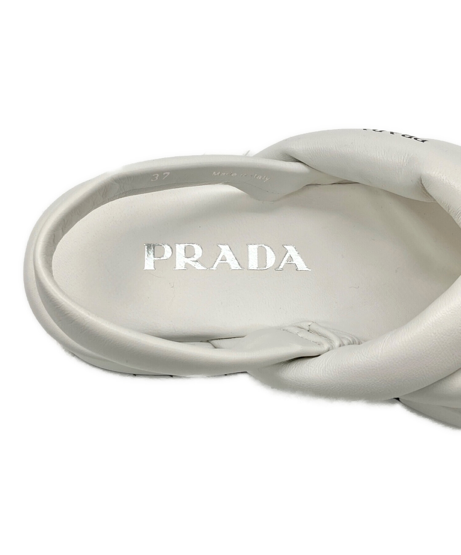 PRADA (プラダ) ナッパレザーフラットフォームサンダル ホワイト サイズ:37