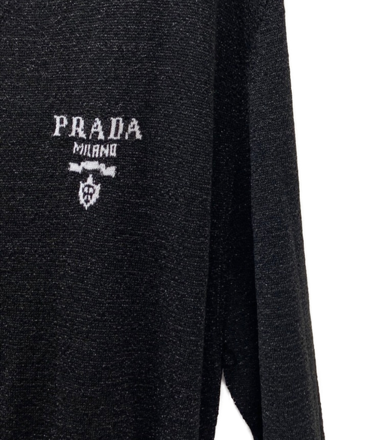 PRADA (プラダ) ロゴ刺繍ラメニットワンピース ブラック サイズ:36S