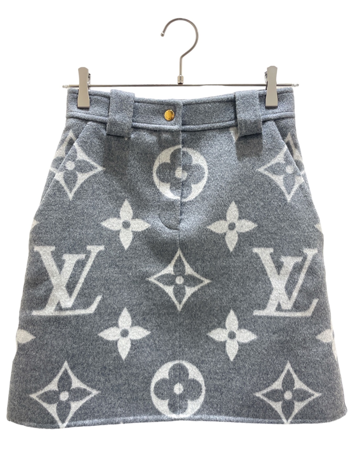 LOUIS VUITTON (ルイ ヴィトン) Monogram Giant Wool Skirt グレー サイズ:34 未使用品
