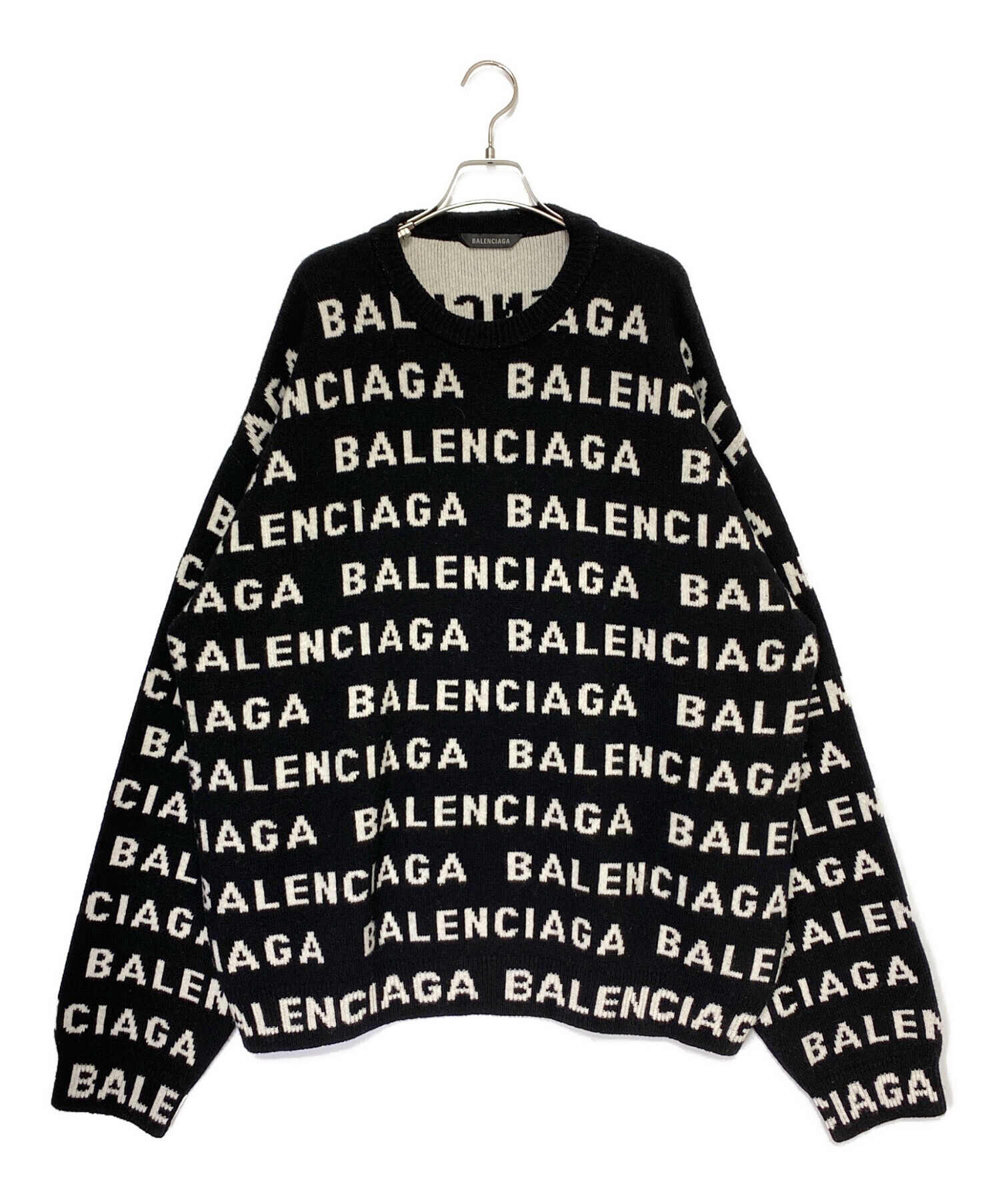 中古・古着通販】BALENCIAGA (バレンシアガ) ロゴジャガードクルーネックニット ブラック サイズ:L｜ブランド・古着通販  トレファク公式【TREFAC FASHION】スマホサイト