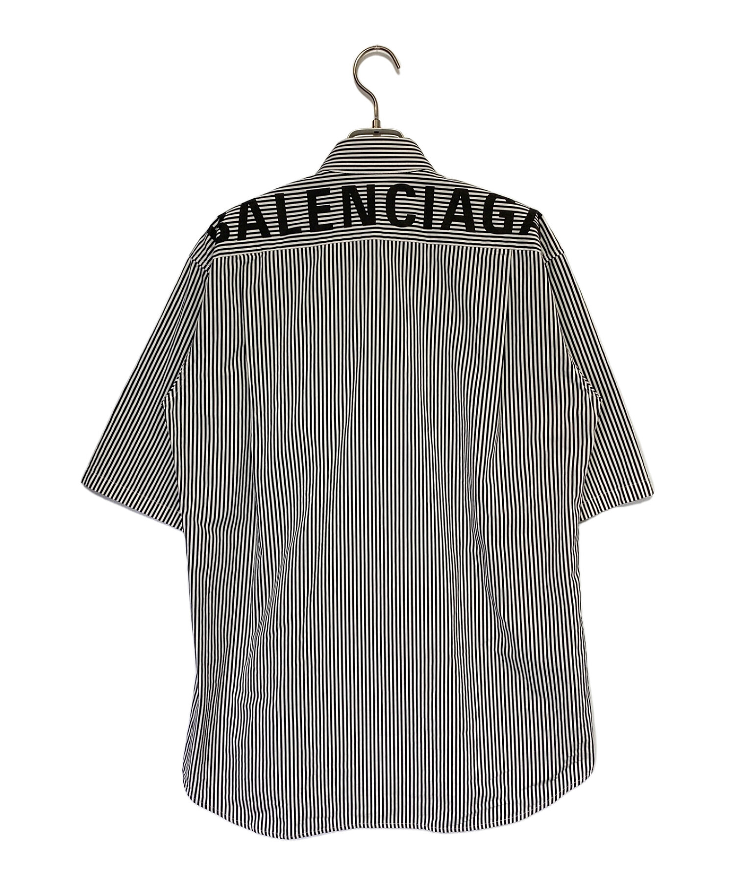 BALENCIAGA (バレンシアガ) バックロゴ半袖シャツ ホワイト×ブラック サイズ:36