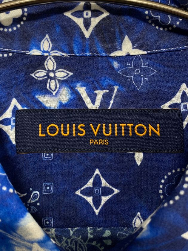 LOUIS VUITTON (ルイ ヴィトン) モノグラムバンダナシャツ ブルー サイズ:S