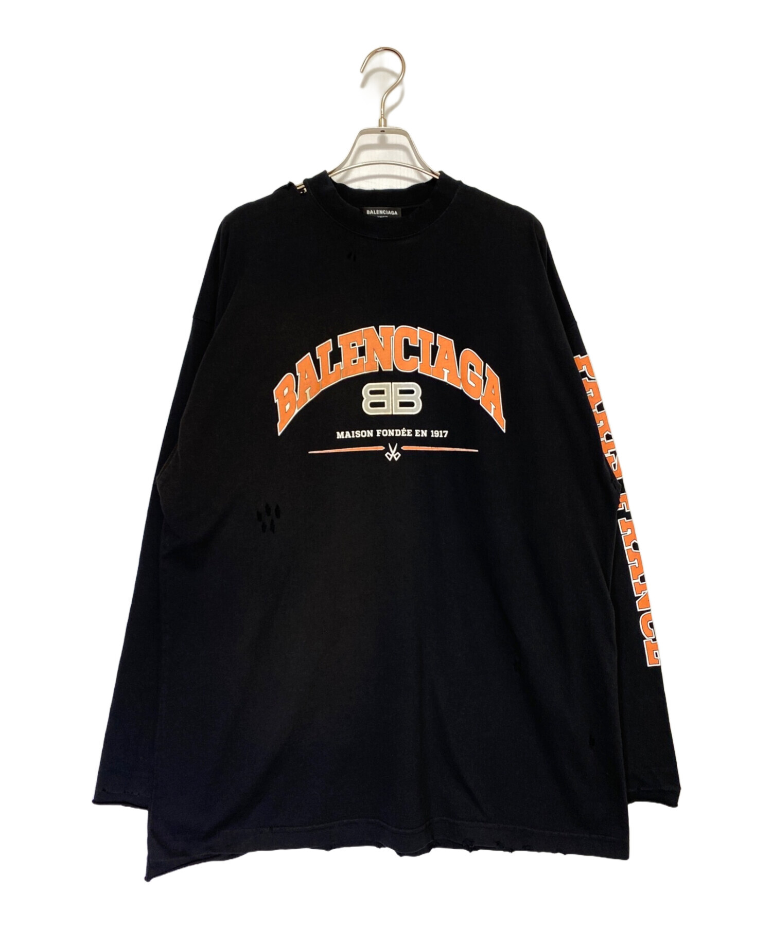 中古・古着通販】BALENCIAGA (バレンシアガ) ロゴクラッシュ加工ロングスリーブTシャツ ブラック サイズ:L｜ブランド・古着通販  トレファク公式【TREFAC FASHION】スマホサイト