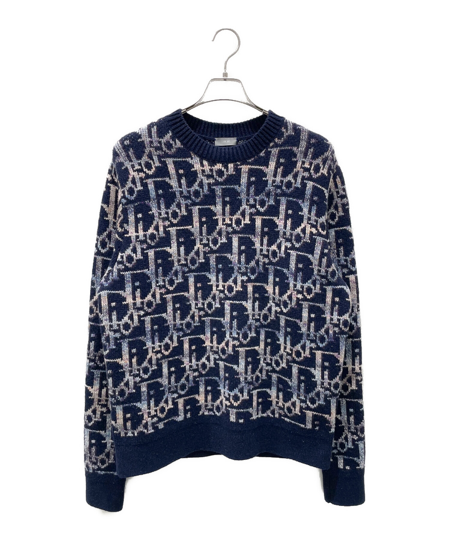 Dior (ディオール) DIOR Oblique Wool Jacquard Sweater/オブリークウールジャガードセーター ネイビー サイズ:Ｍ