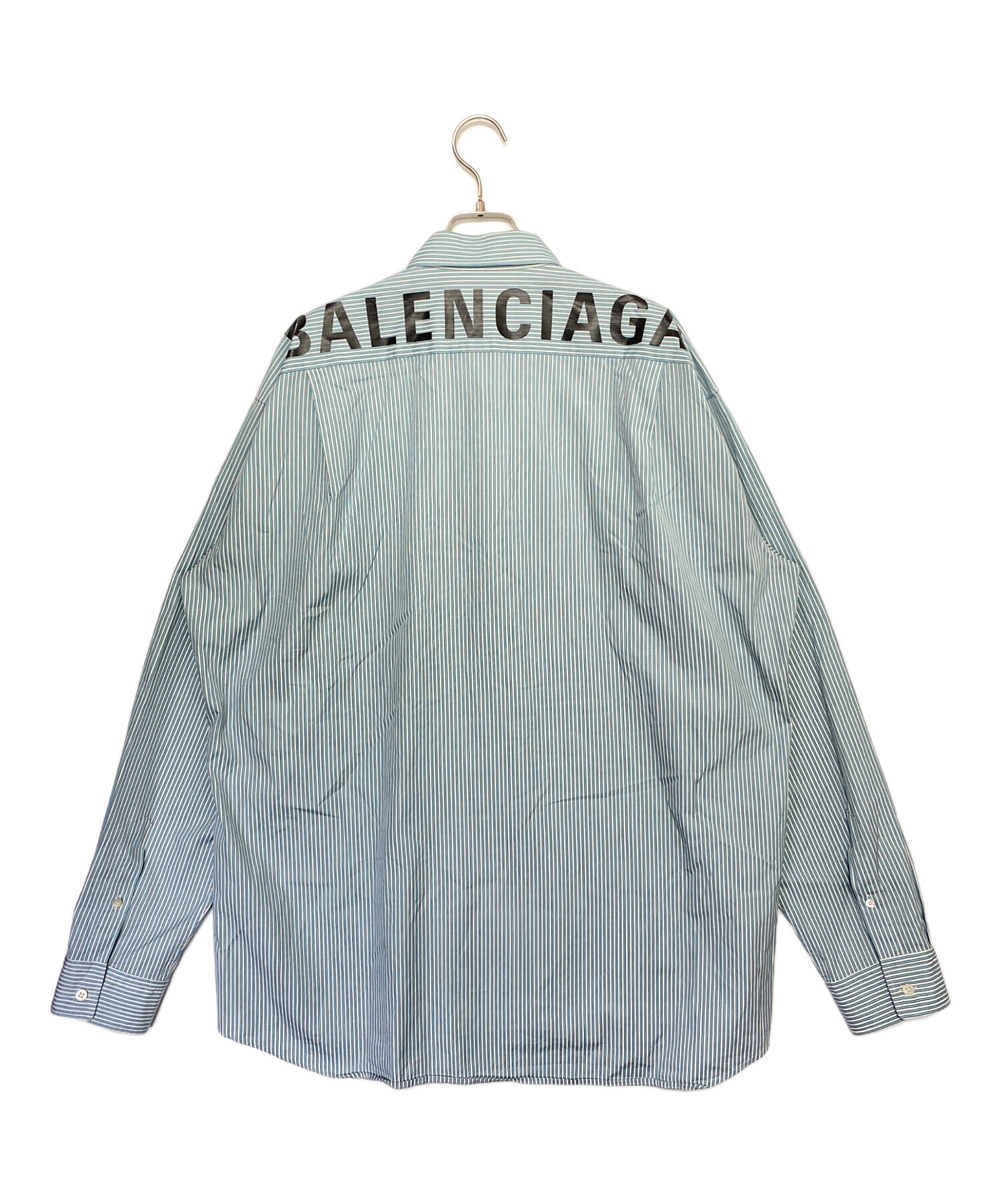 BALENCIAGA (バレンシアガ) バックロゴストライプシャツ スカイブルー サイズ:41