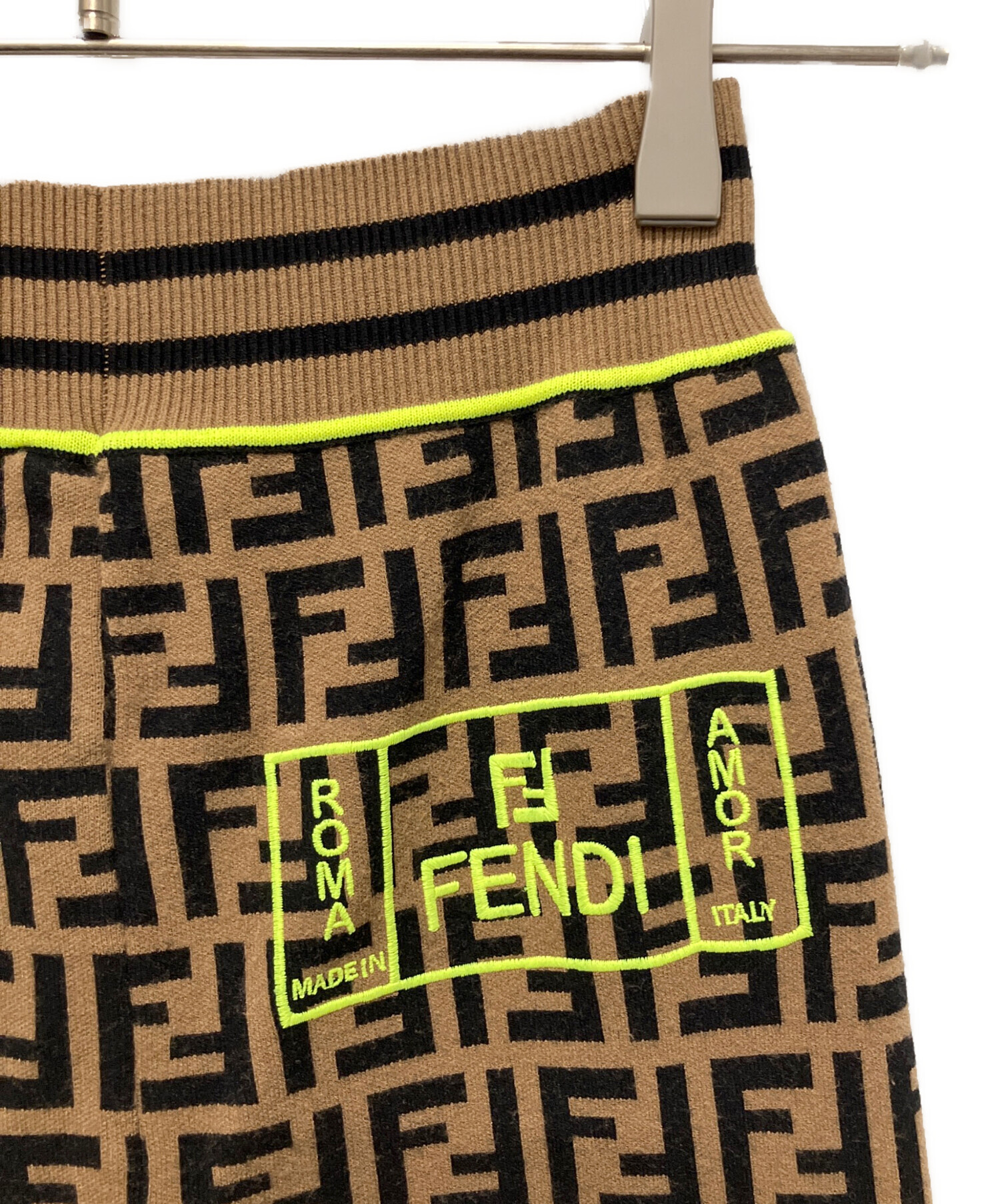 FENDI (フェンディ) ズッカ柄ニットパンツ ブラウン サイズ:38